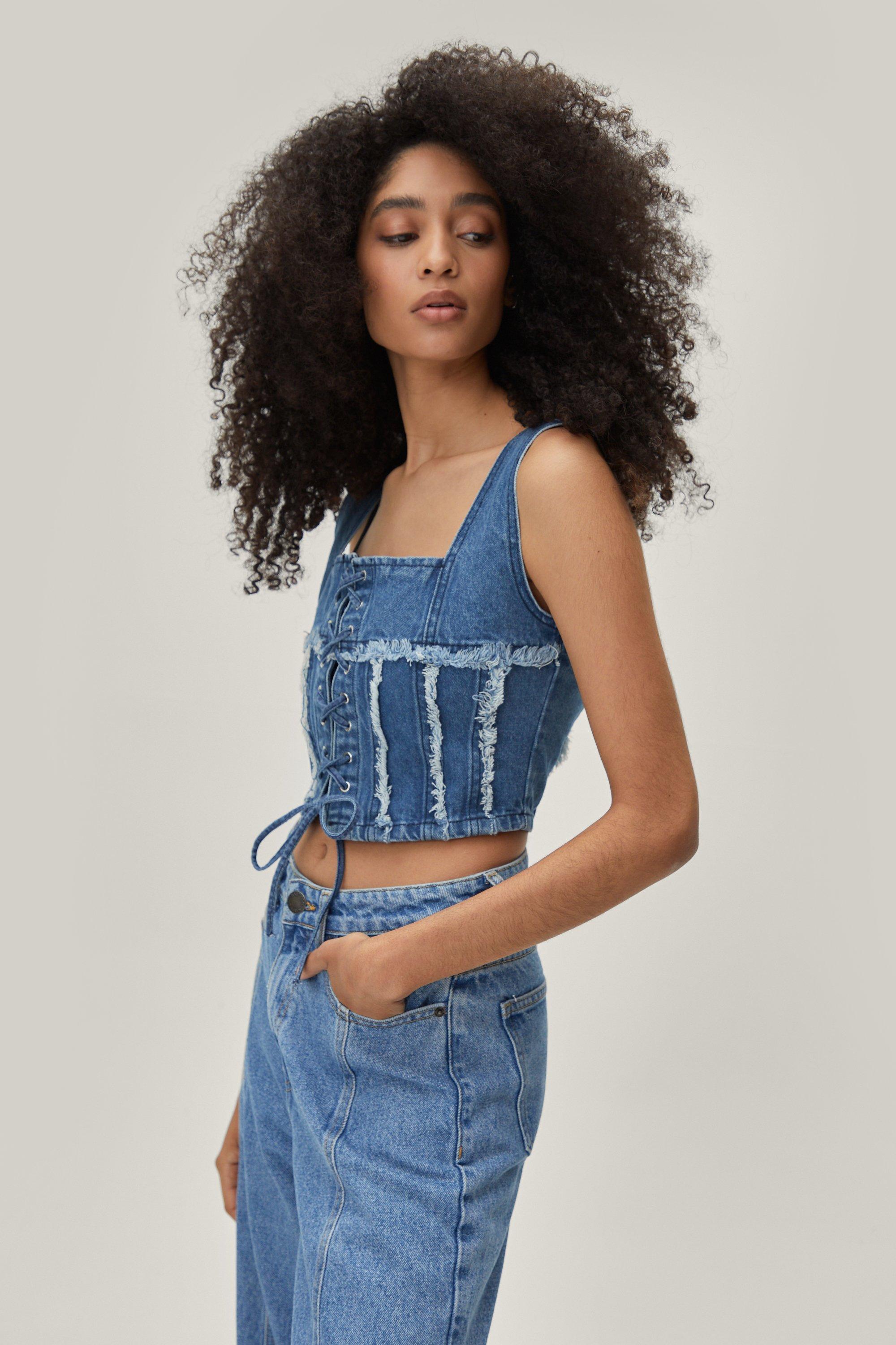 blue jean corset top