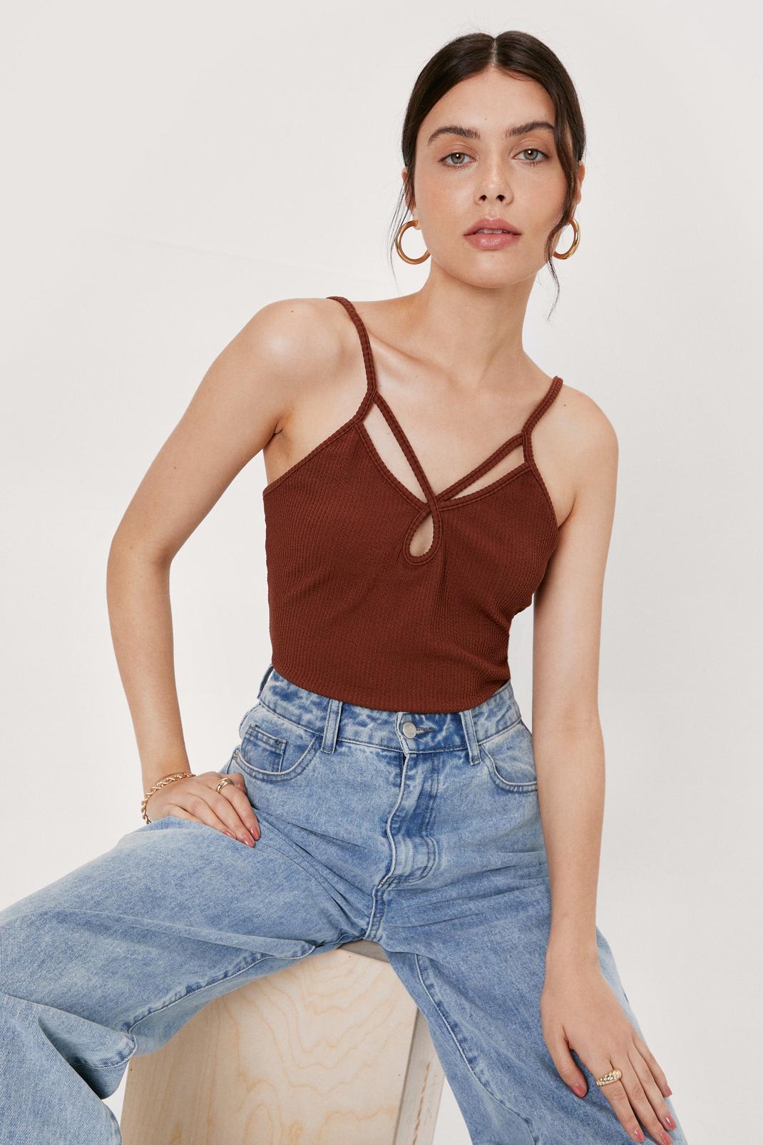 Mahogany Double Strappy Cut Out Bodysuit image number 1