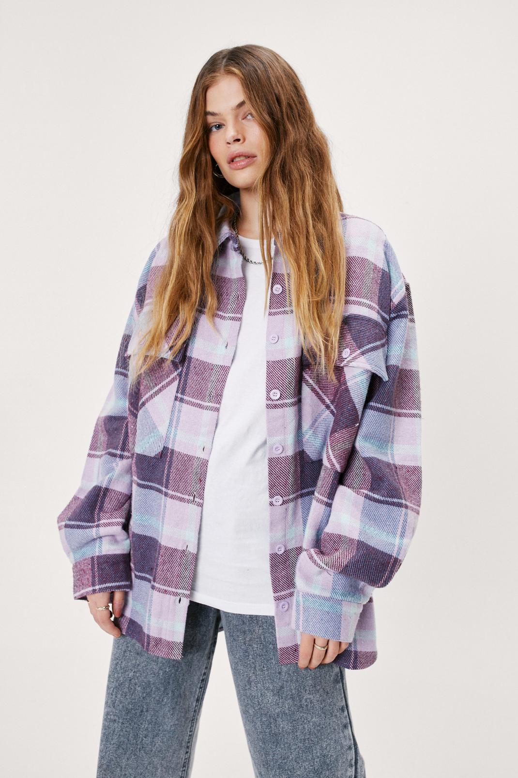 Lilac Super Oversized Check Shirt image number 1