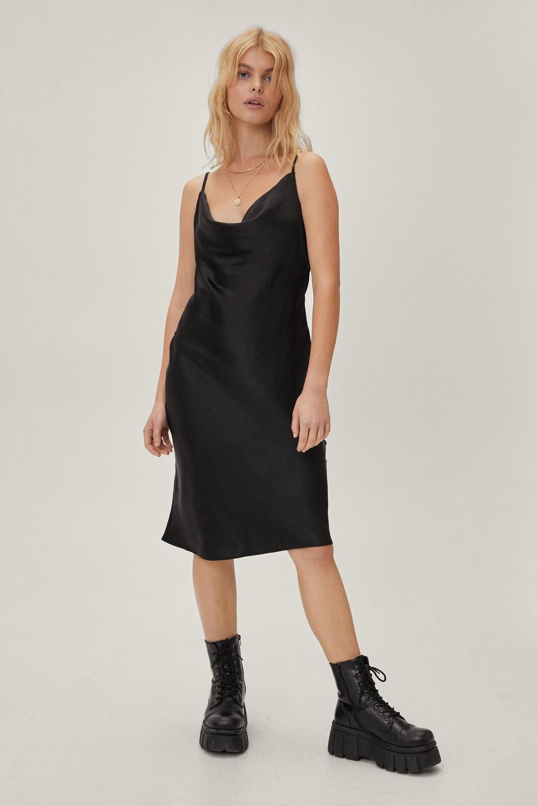 Black Petite Satin Midi Slip Dress image number 1