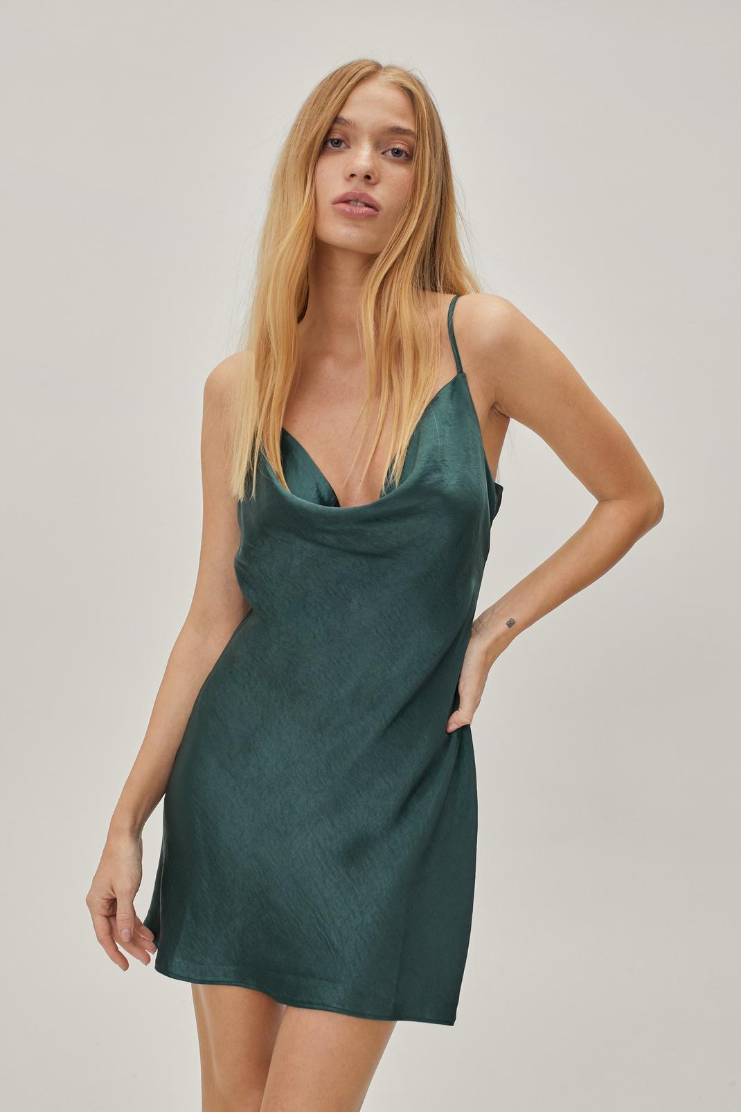 Dark green Petite Satin Slip Mini Dress image number 1