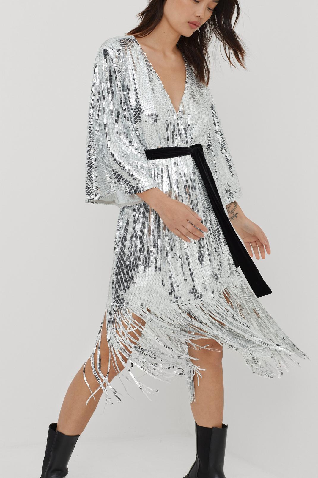 Silver Icon Sequin Wrap Dress image number 1