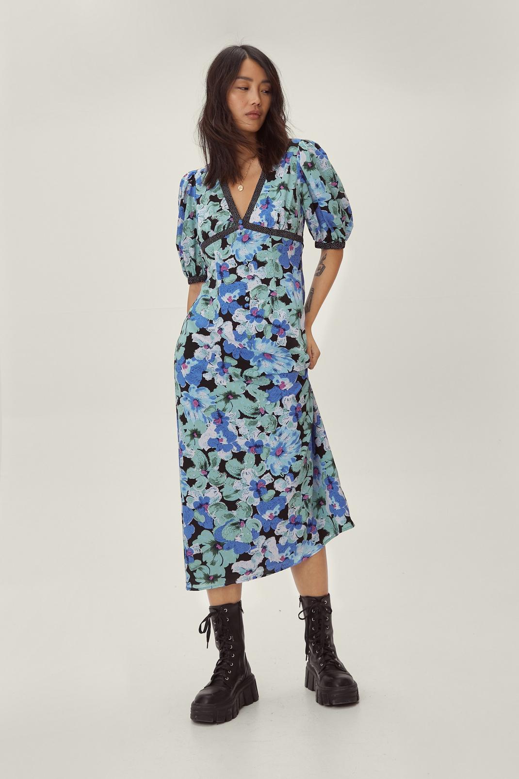106 Floral Spotty Print Mix Midi Tea Dress image number 1