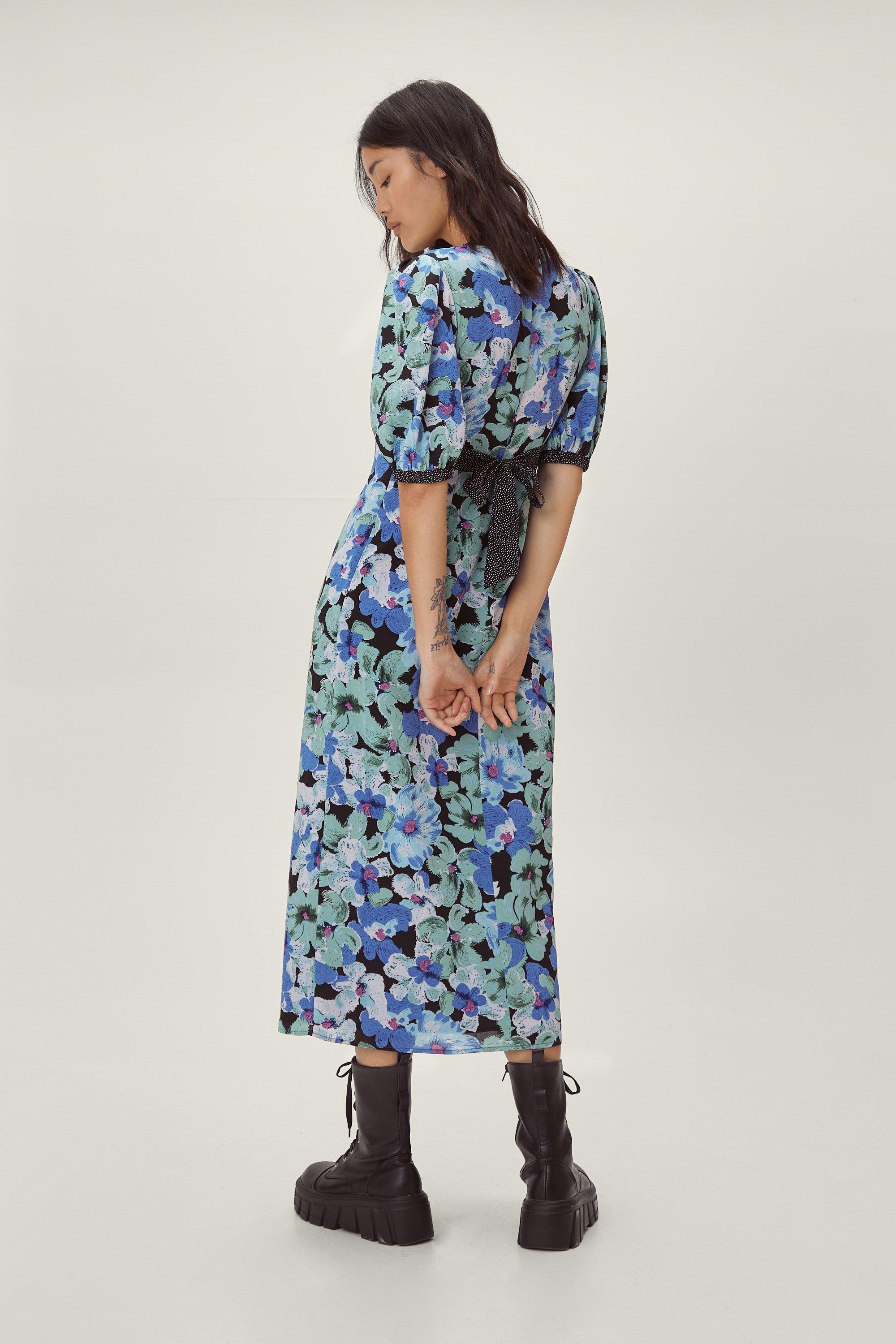 Floral Spotty Print Mix Midi Tea Dress