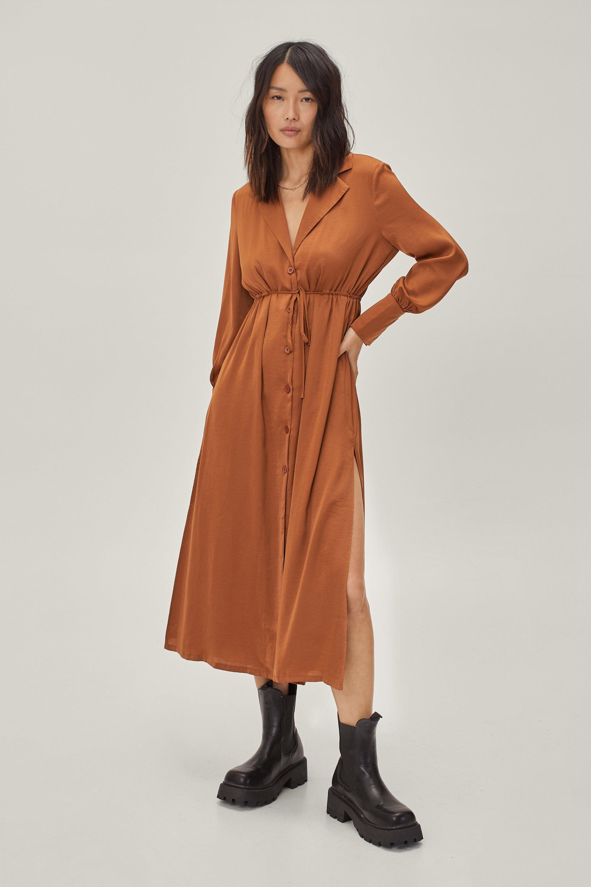 rust midi shirt dress