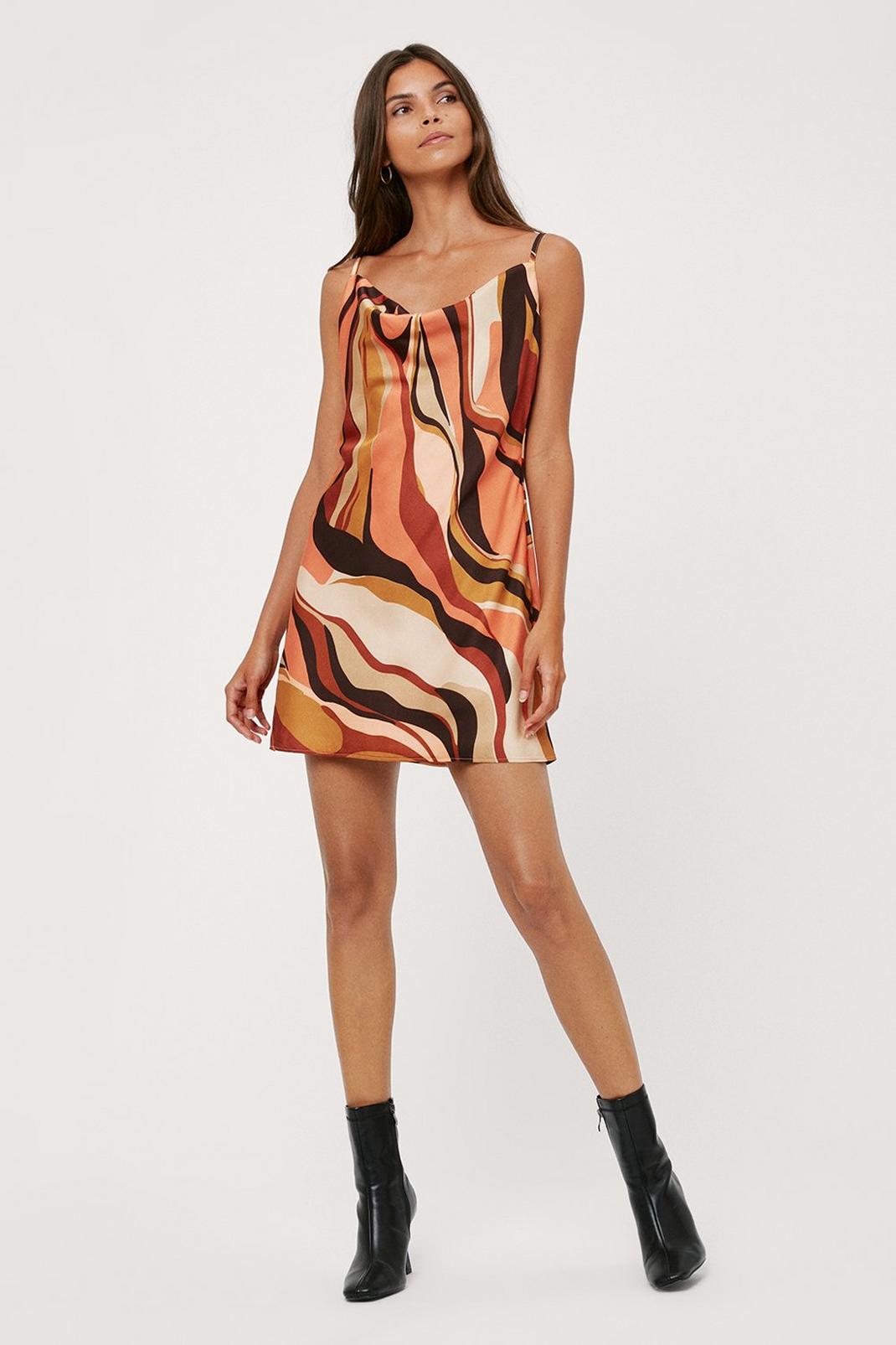109 Abstract Cowl Front Mini Slip Dress image number 2