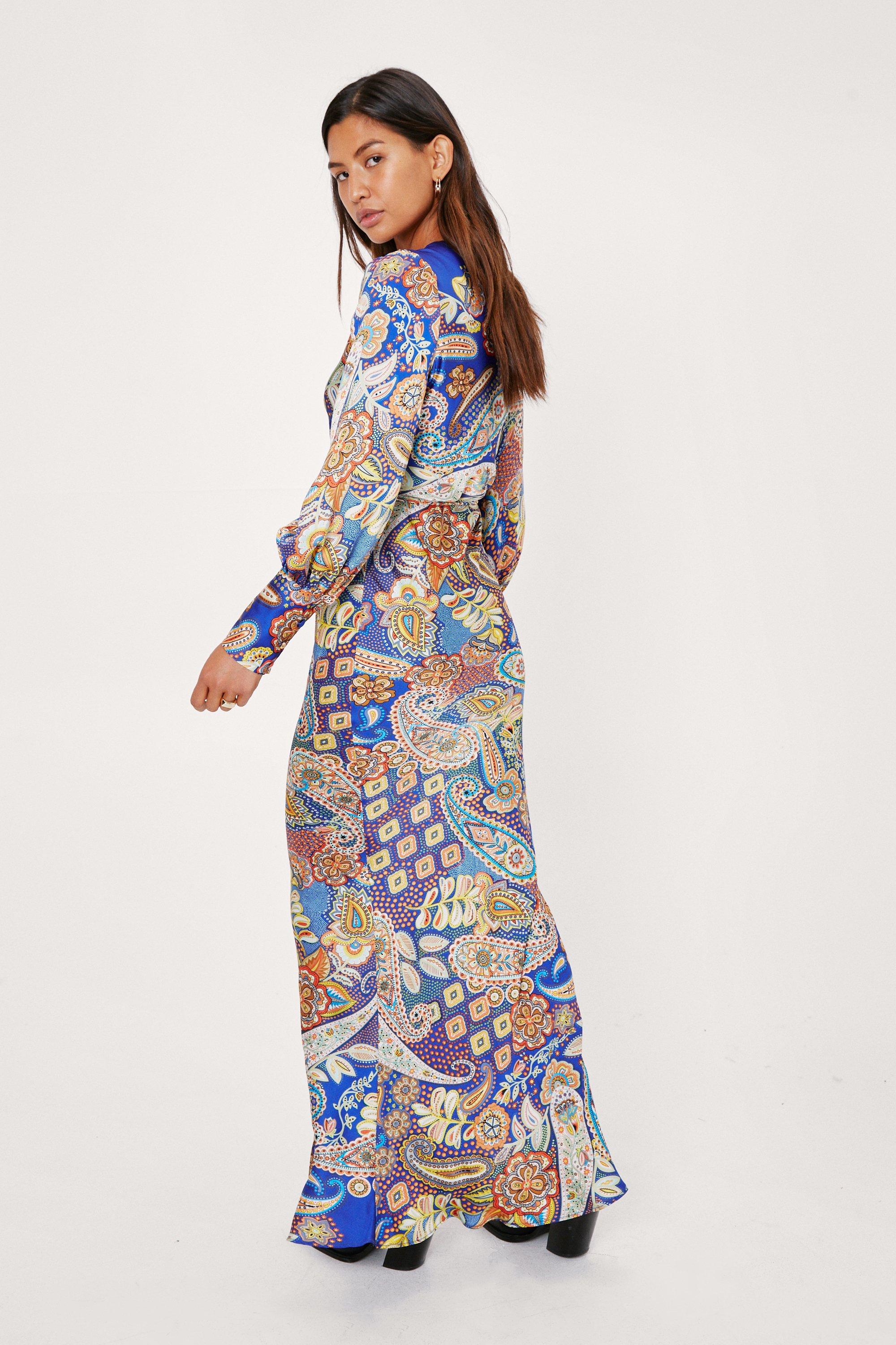 Belted long clearance sleeve maxi dress