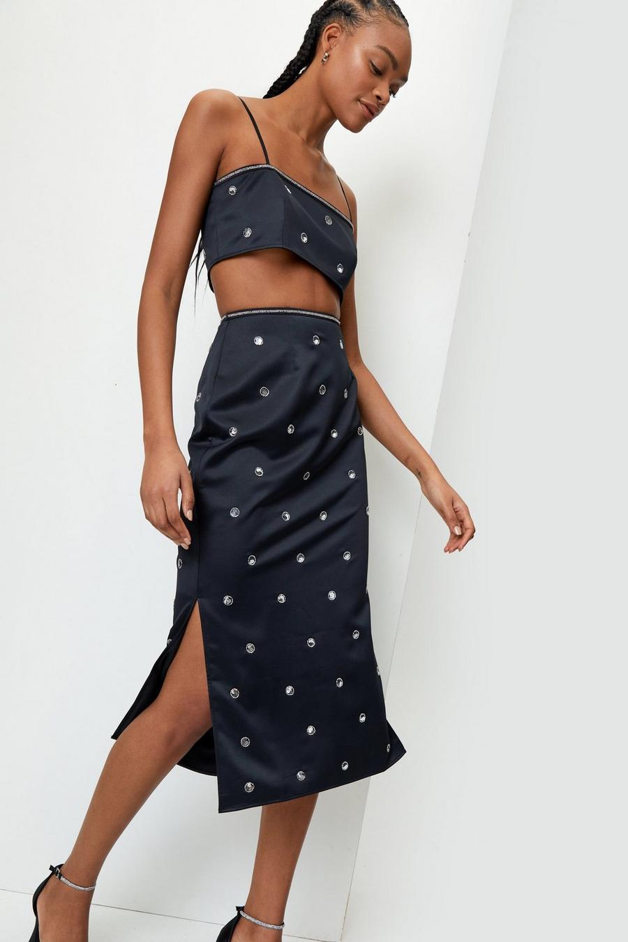 Sequin Embellished Midi Slip Skirt