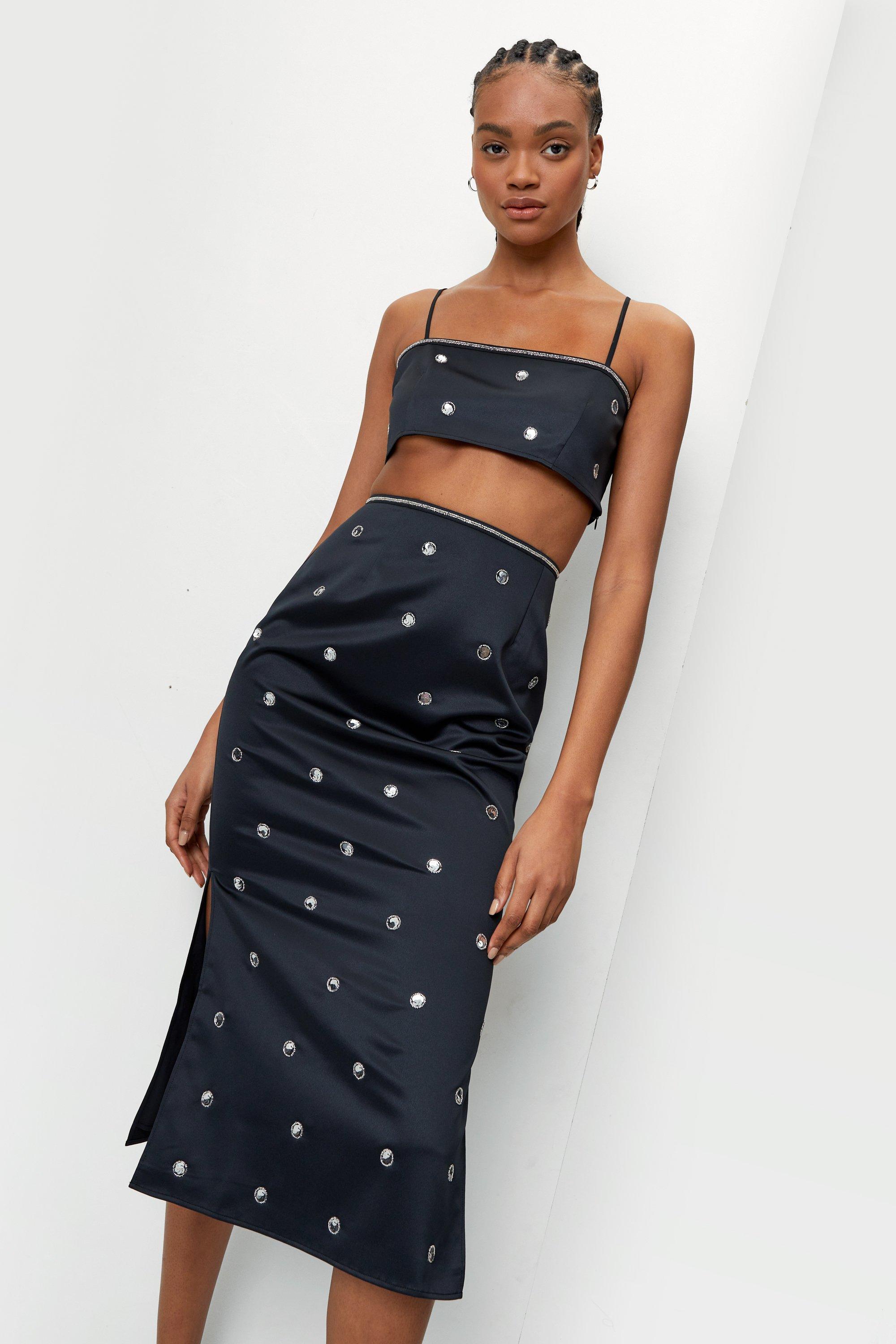 Black midi best sale slip skirt