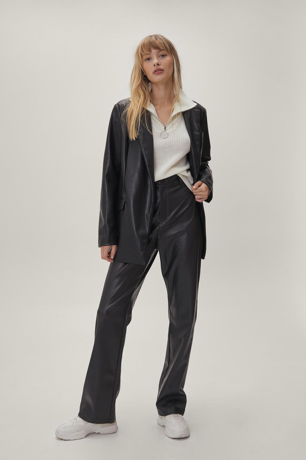 Black Straight Leg Two Piece Set Faux Leather Pants image number 1