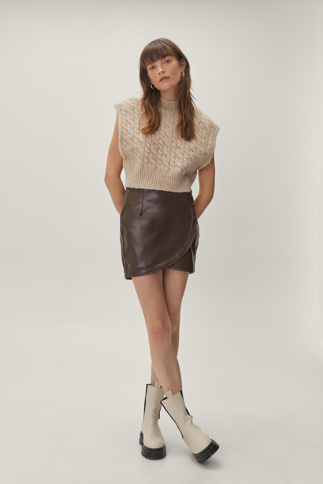 186 Faux Leather Button Down Mini Skirt image number 2
