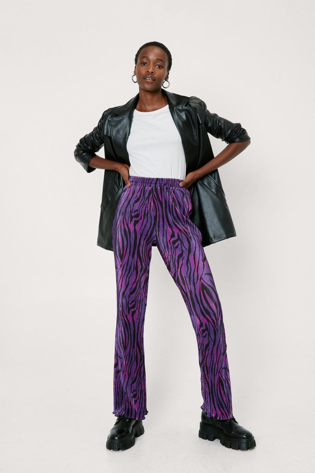 Pantalon évasé à imprimé zèbre, Purple image number 1