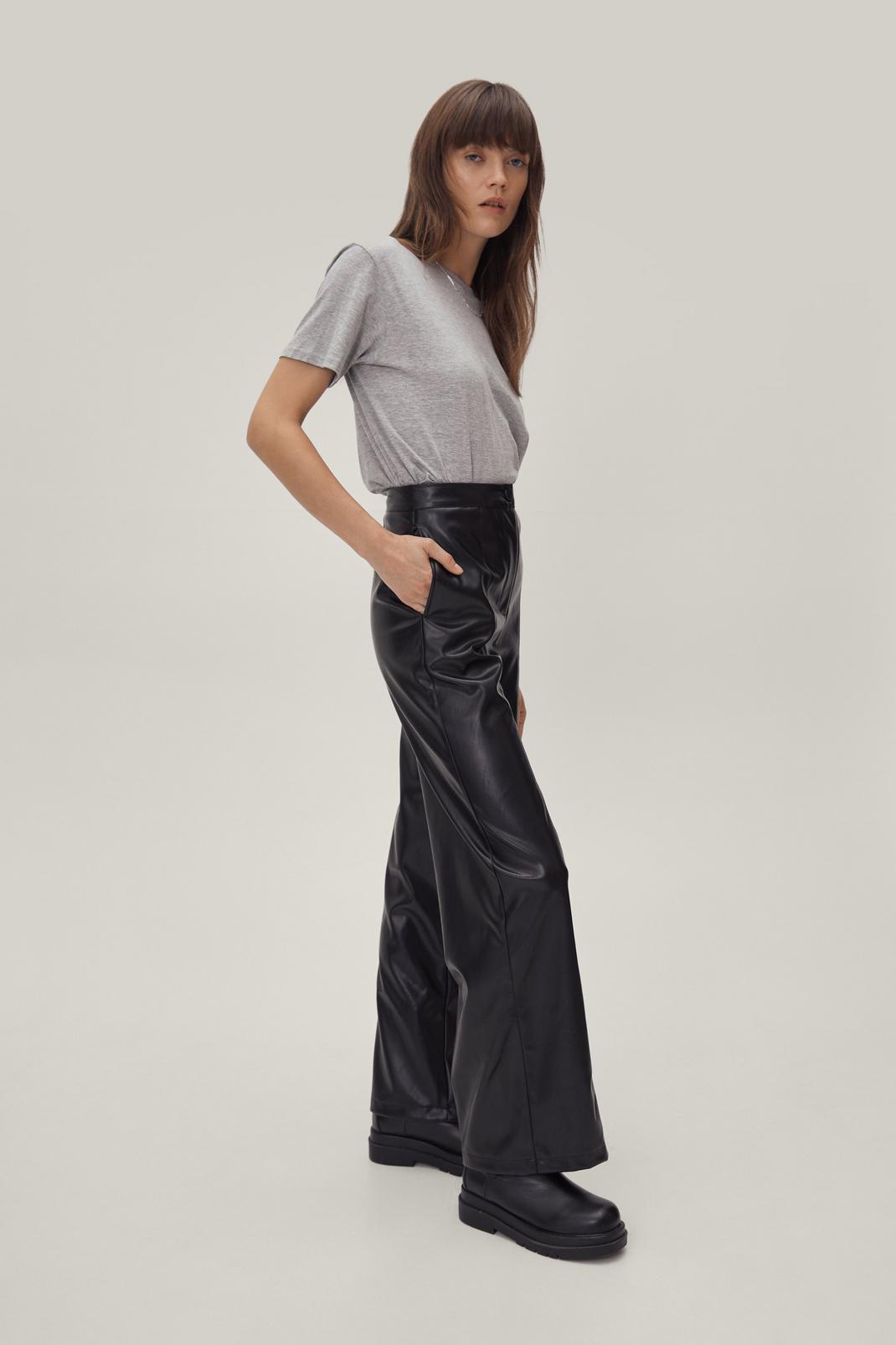 105 Seam Detail Faux Leather Wide Leg Trousers image number 2