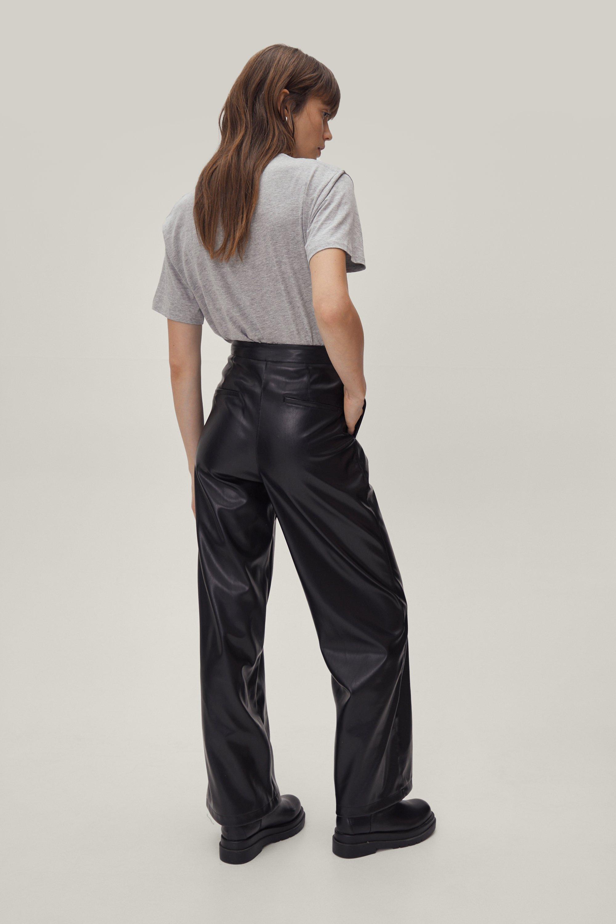 Cut Out Detail Wide Leg Faux Leather Pants