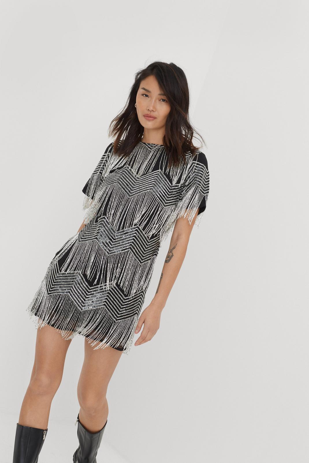 Silver Icon Abstract Print Mini Dress image number 1