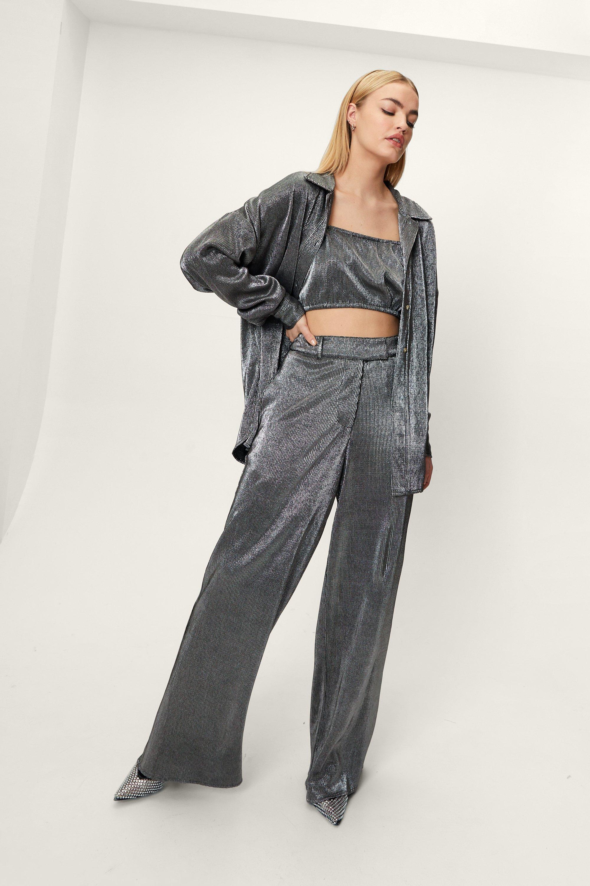 Metallic silver 2024 palazzo pants