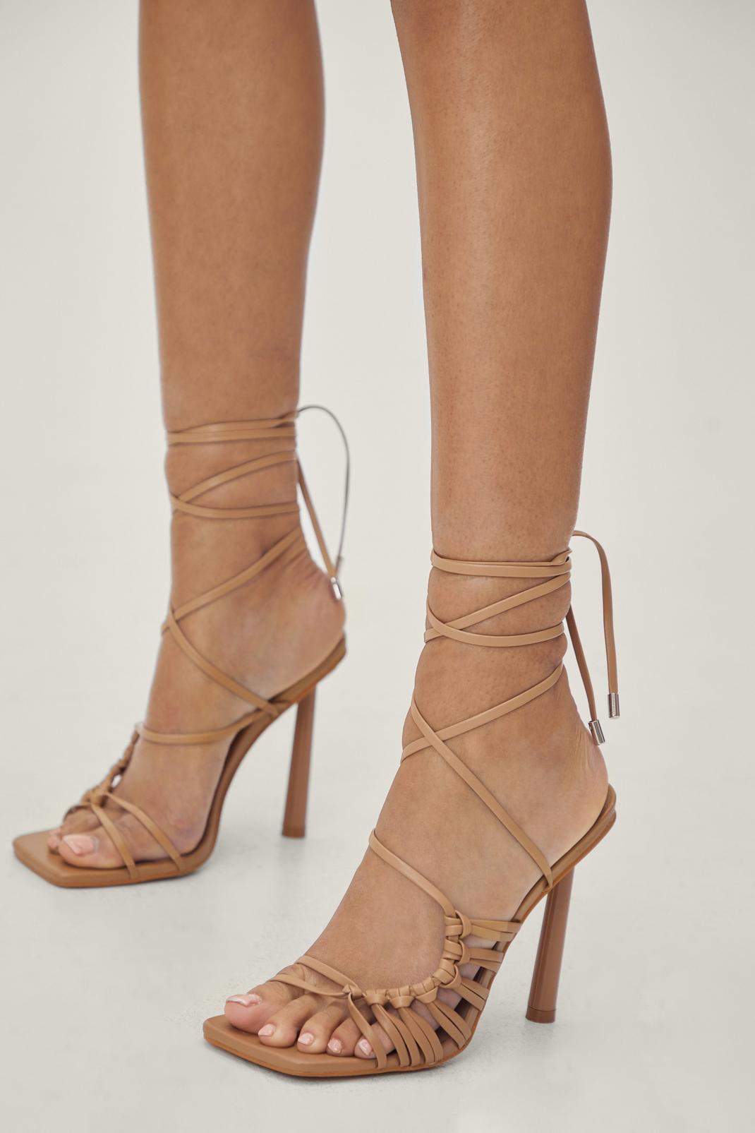 Light tan Faux Leather Twist Strappy Stiletto Heels image number 1