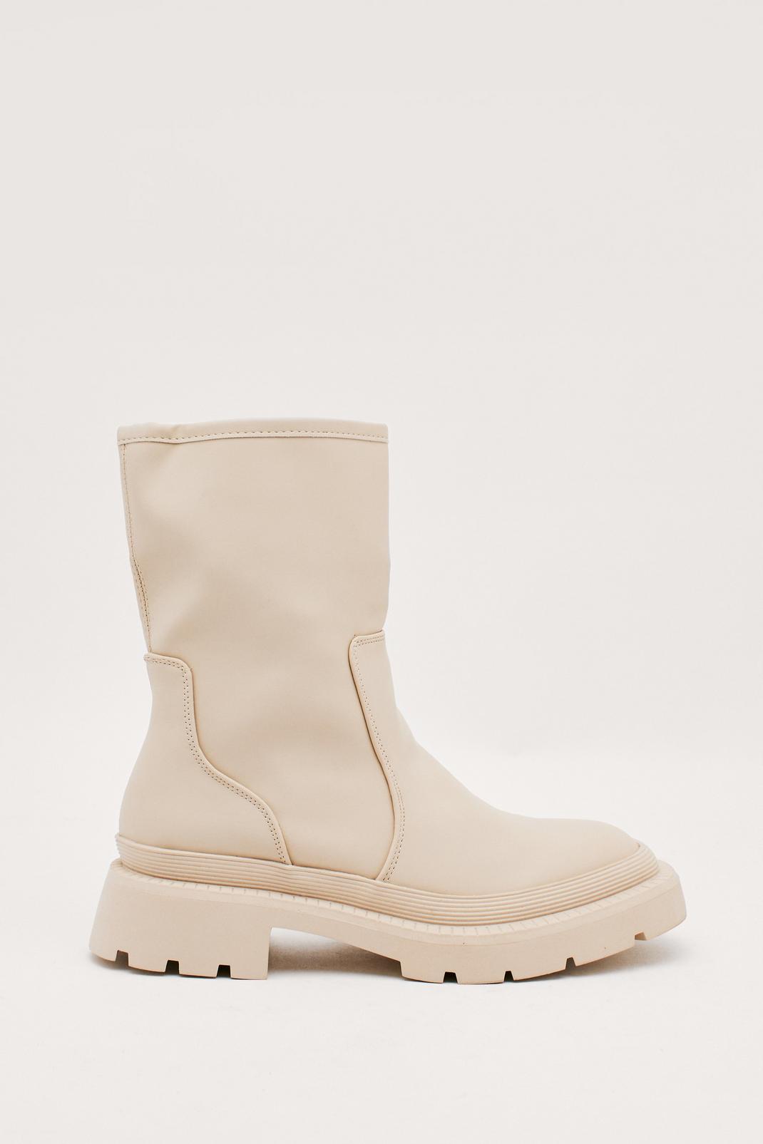 Beige Cleated Low Heel Ankle Wellie Boots image number 1