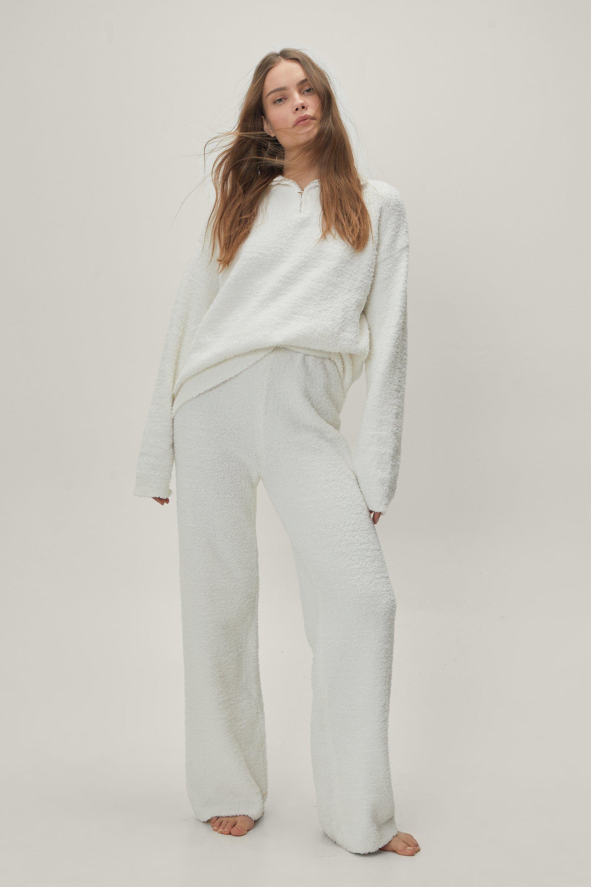 white wide leg lounge pants