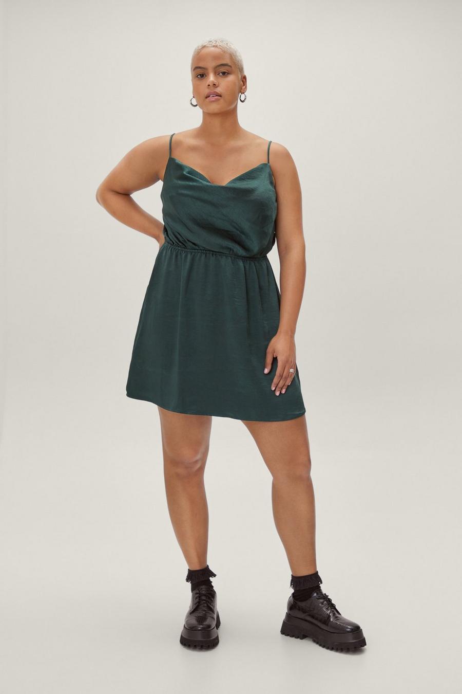 Plus Size Recycled Satin Cowl Skater Dress