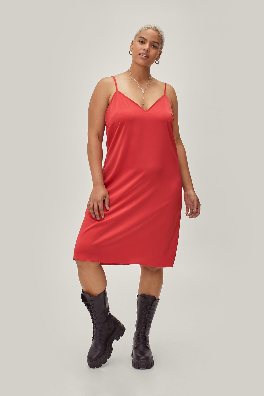 Red Plus Size Recycled Satin Mini Cami Dress image number 1