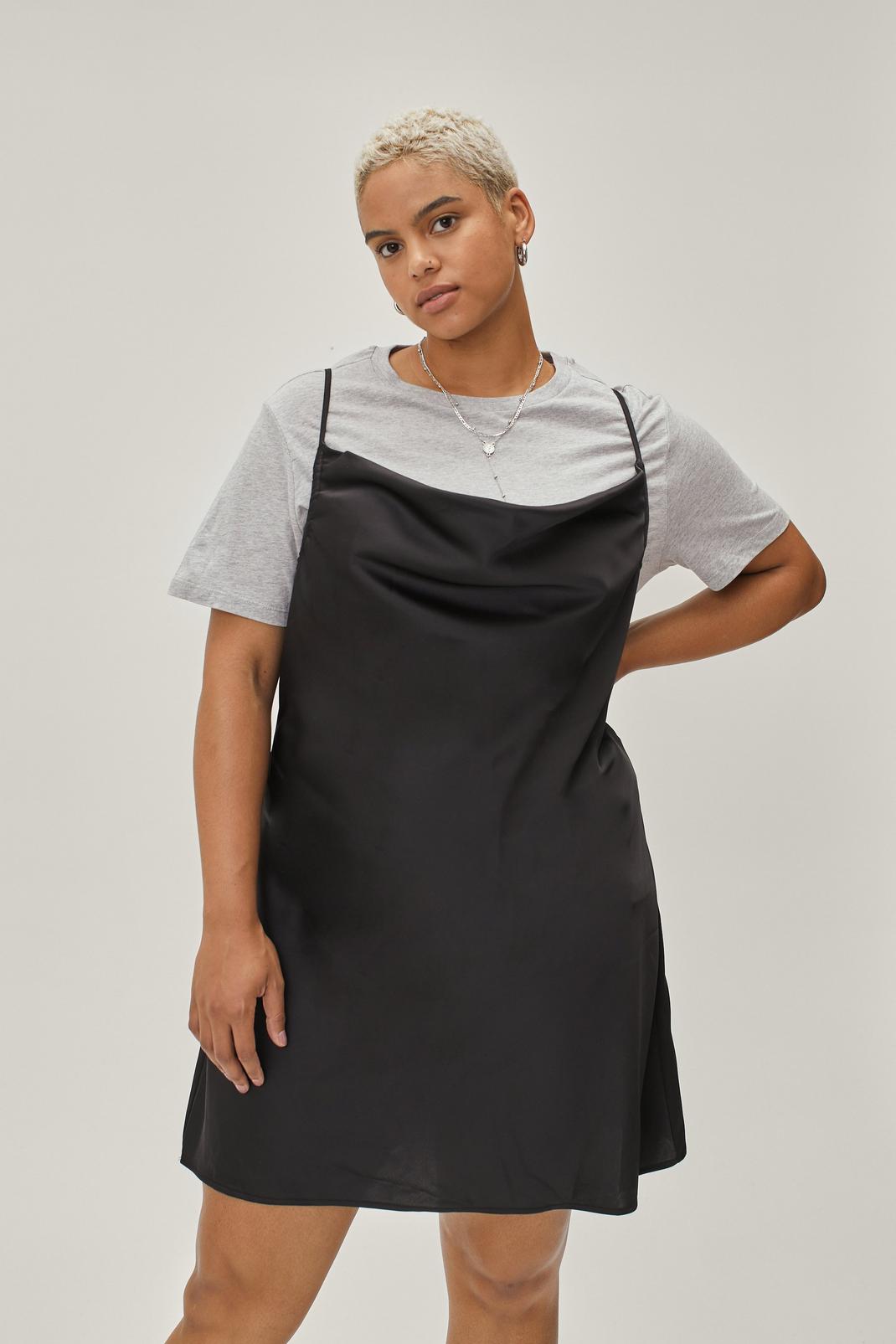 105 Plus Size Recycled Satin Cowl Mini Slip Dress image number 2