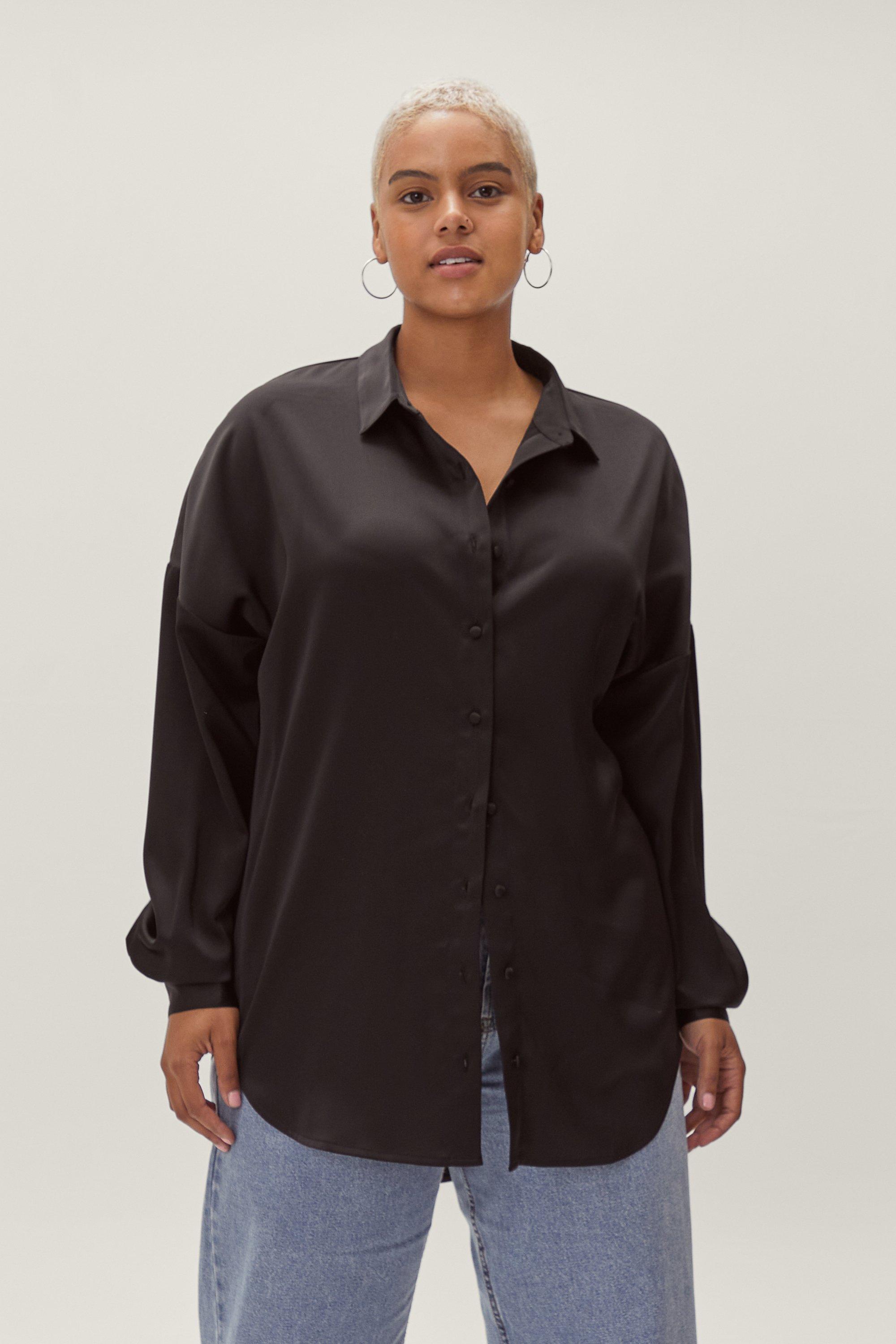 black satin oversized shirt dress