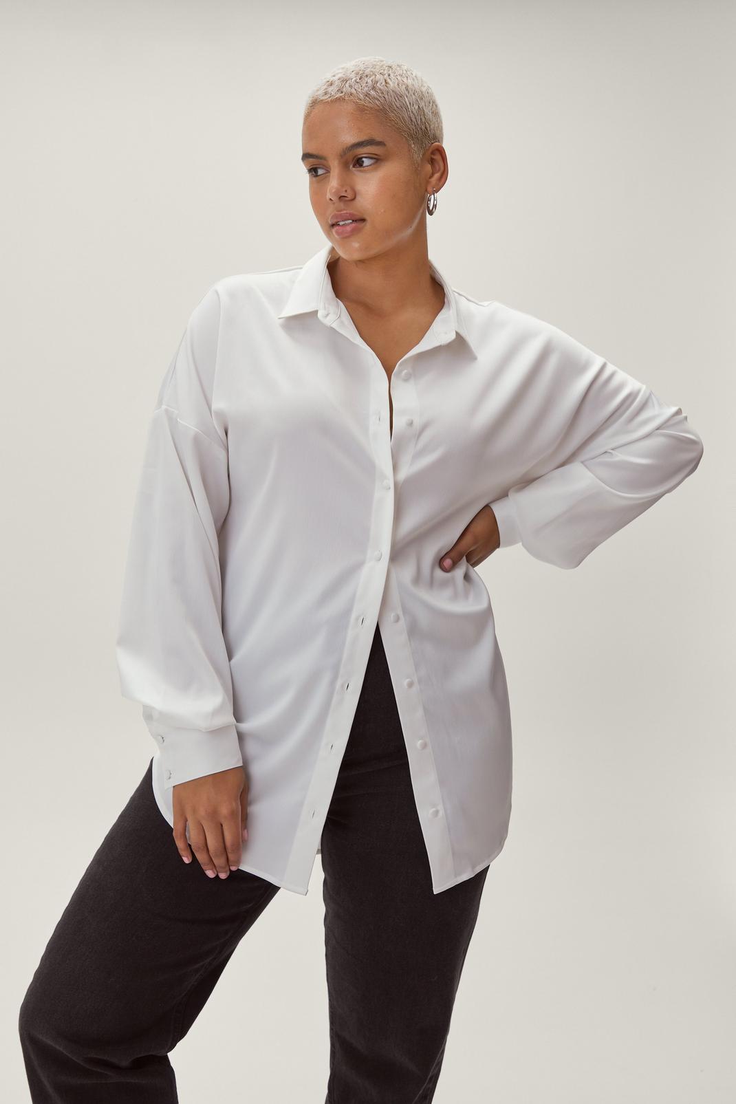 White Plus Size Satin Oversized Shirt image number 1