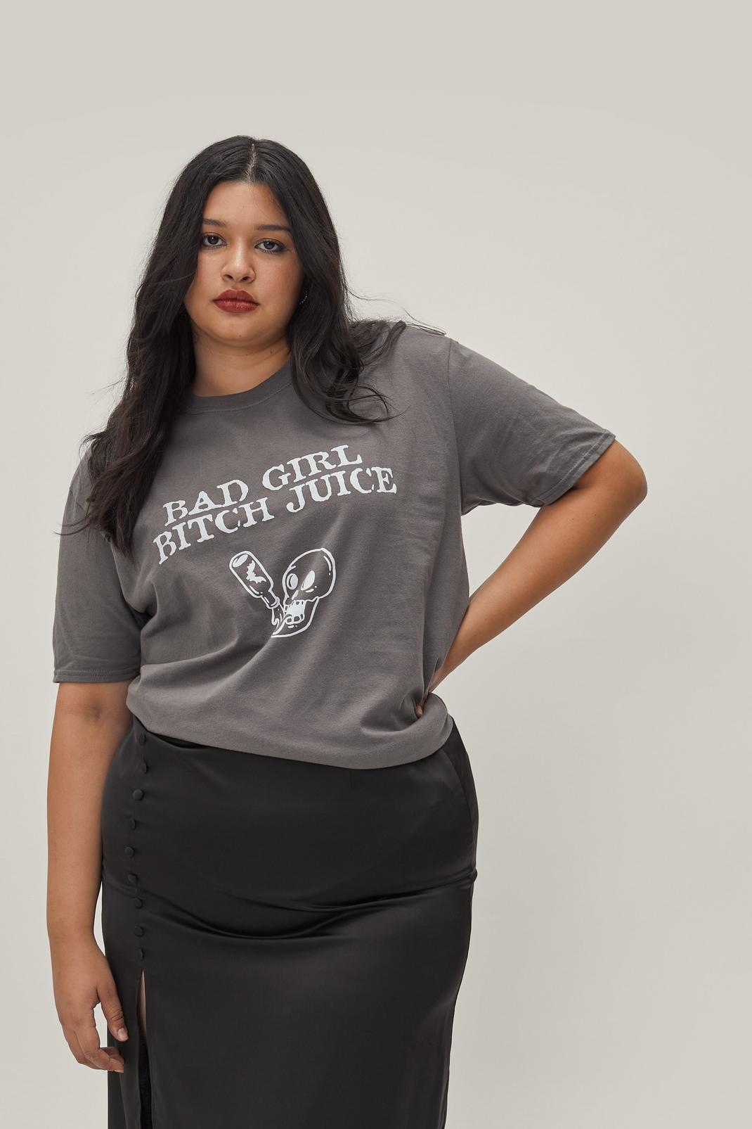 Plus Size Bad Girl Bitch Juice Graphic Tee, Charcoal image number 1