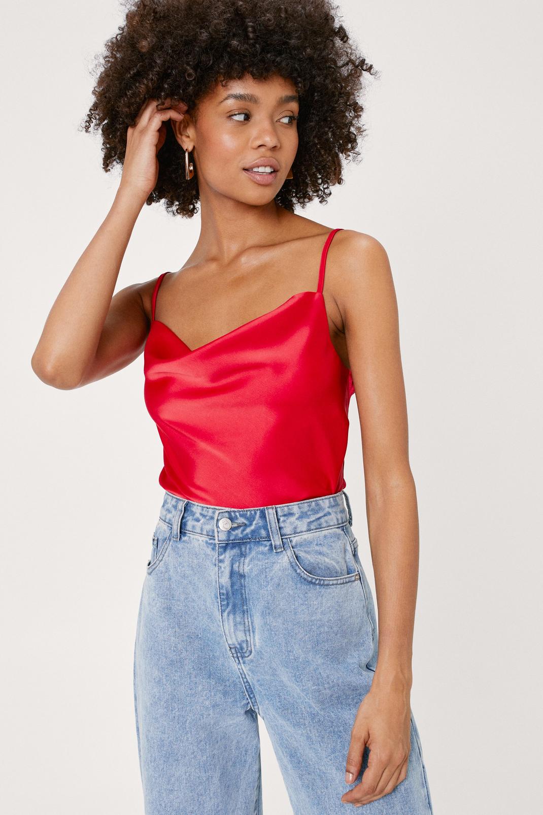 Red Satin Cowl Neck Cami image number 1