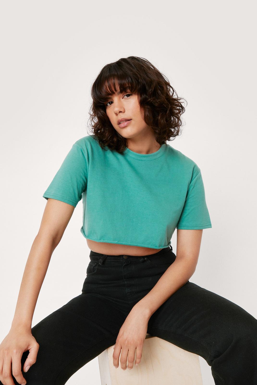 Teal Cropped Crew Neck Short Sleeve T-Shirt image number 1
