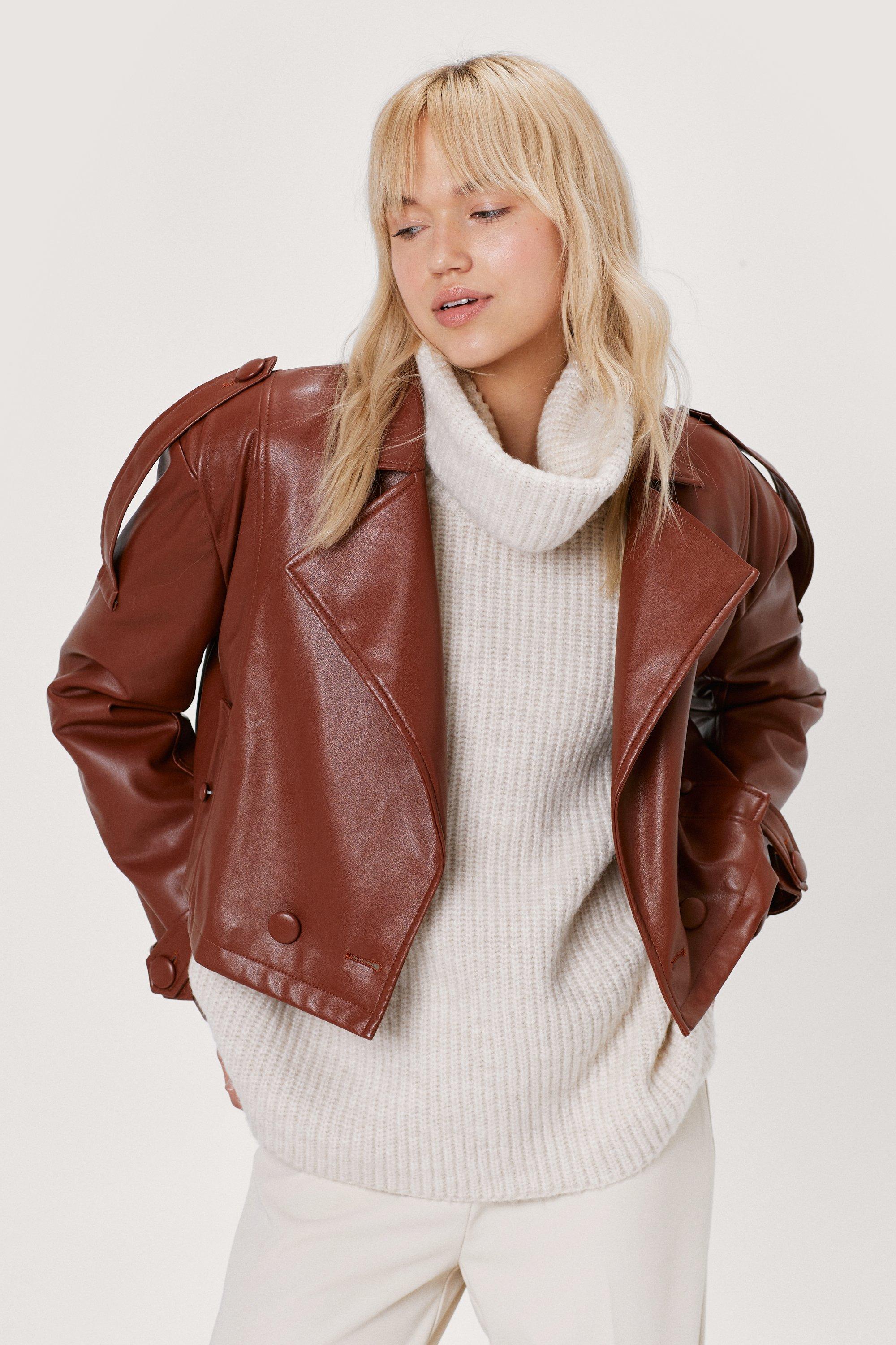 oversized cropped faux leather jacket