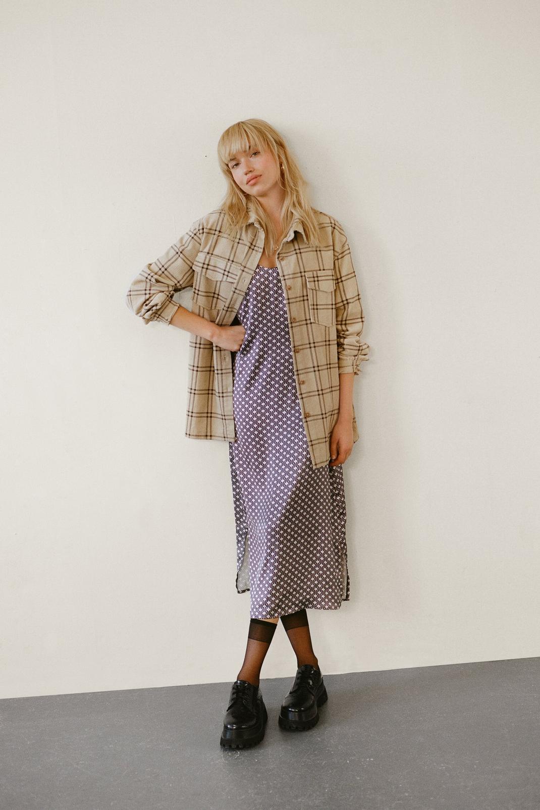 165 Oversized Corduroy Collared Check Shirt image number 1
