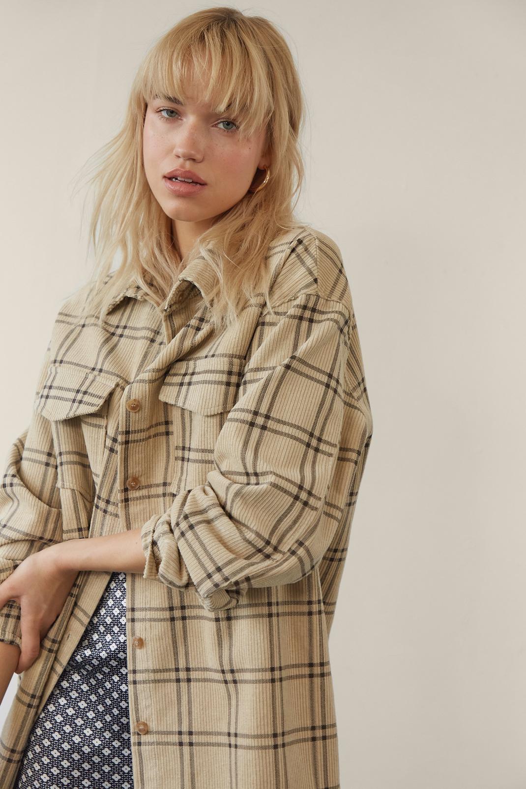 165 Oversized Corduroy Collared Check Shirt image number 2