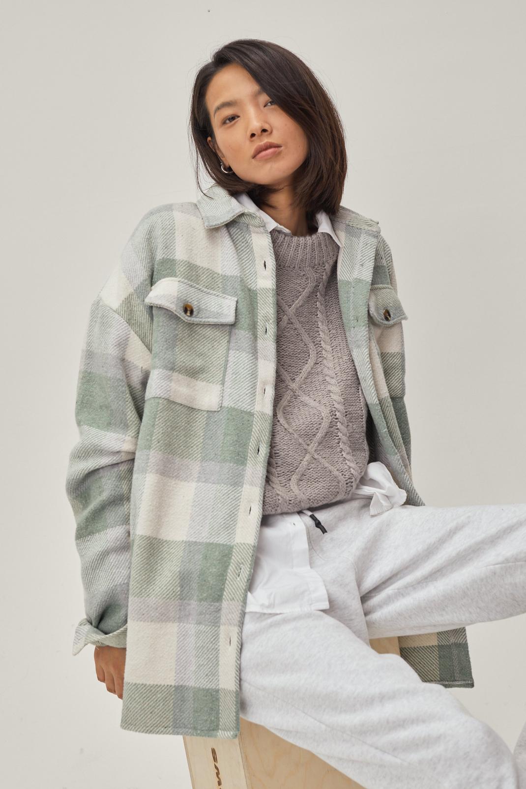 Mint Oversized Button Down Check Print Shirt Jacket image number 1