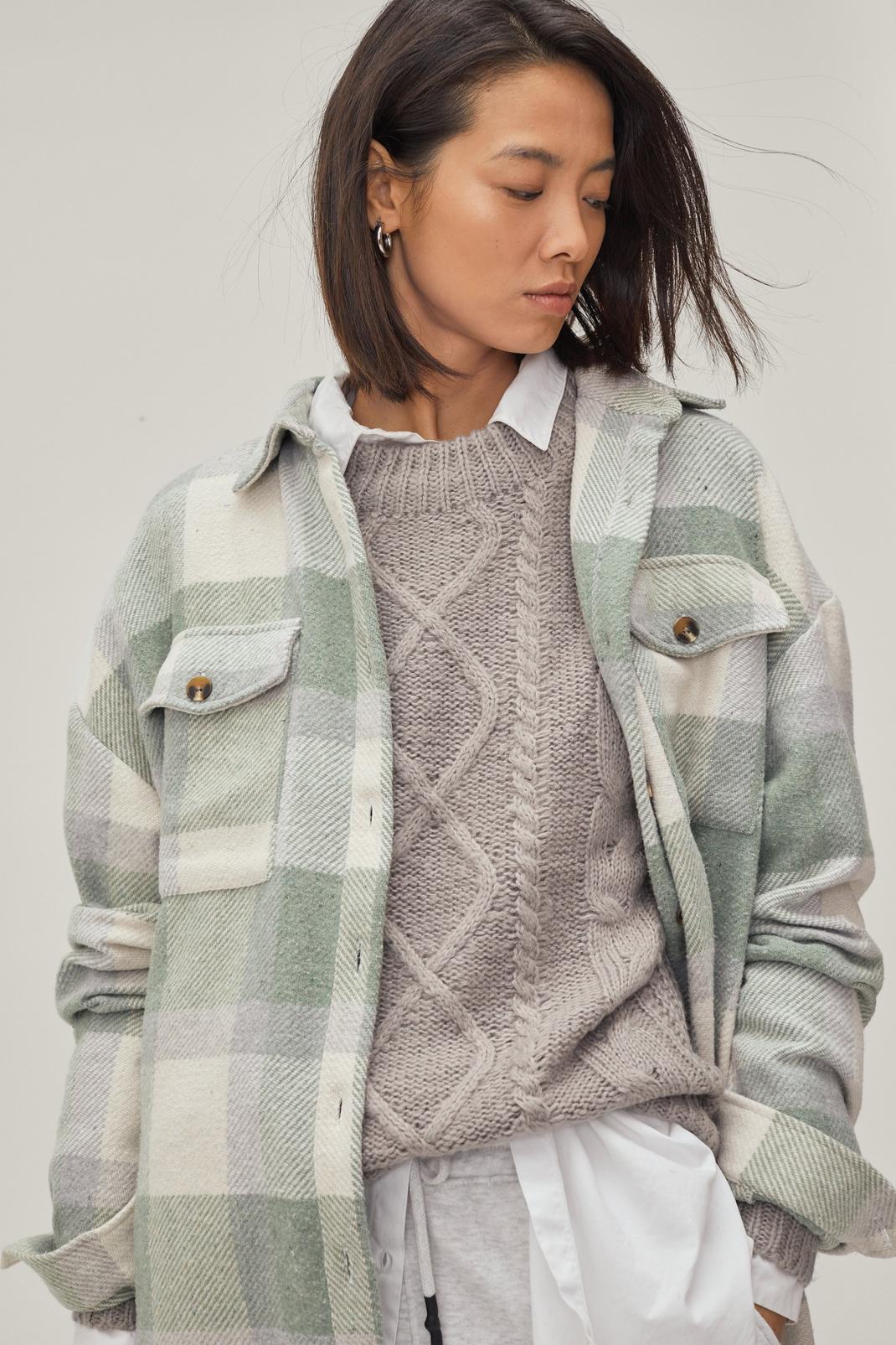 143 Oversized Button Down Check Print Shirt Jacket image number 2