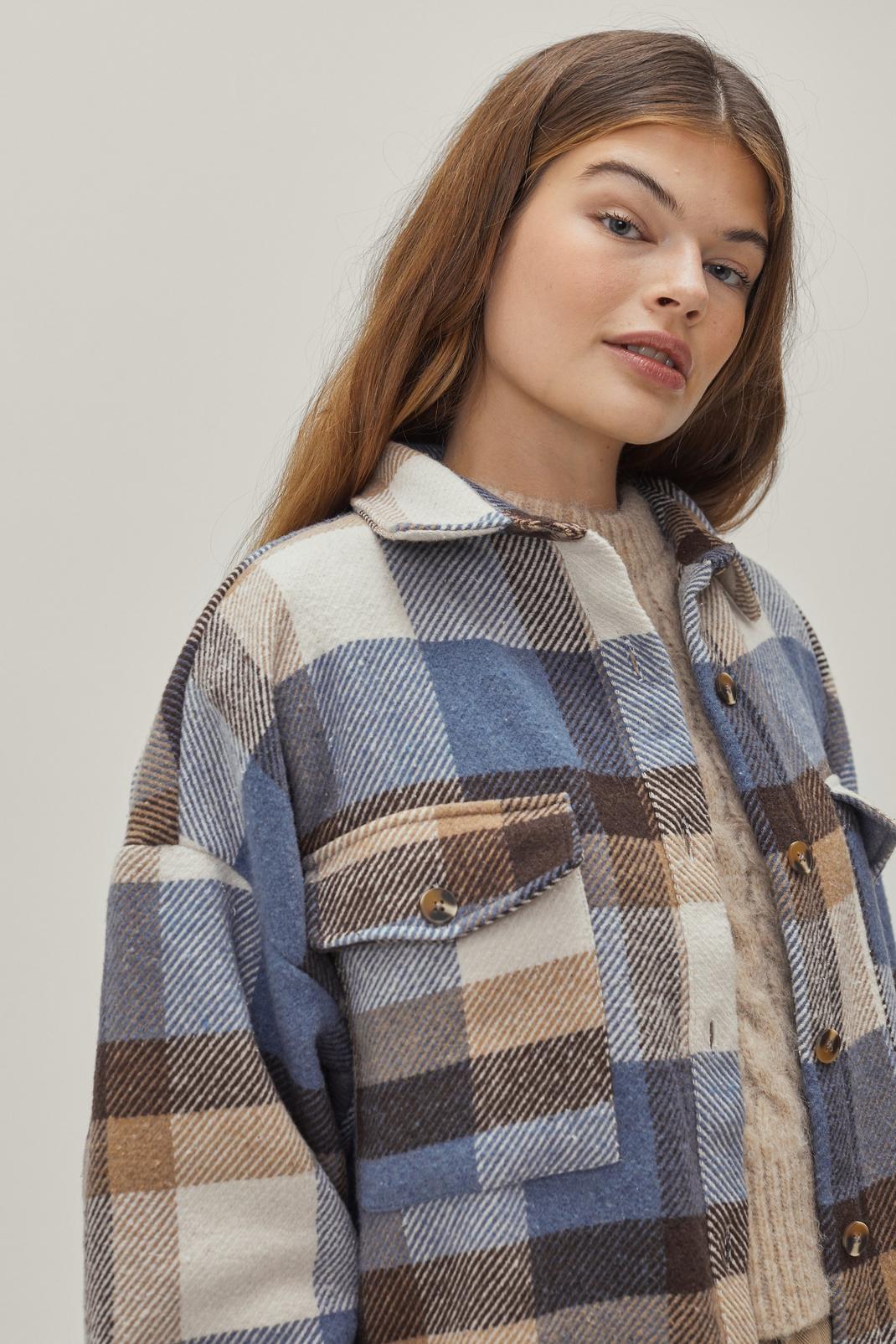 148 Oversized Button Down Check Print Shirt Jacket image number 2