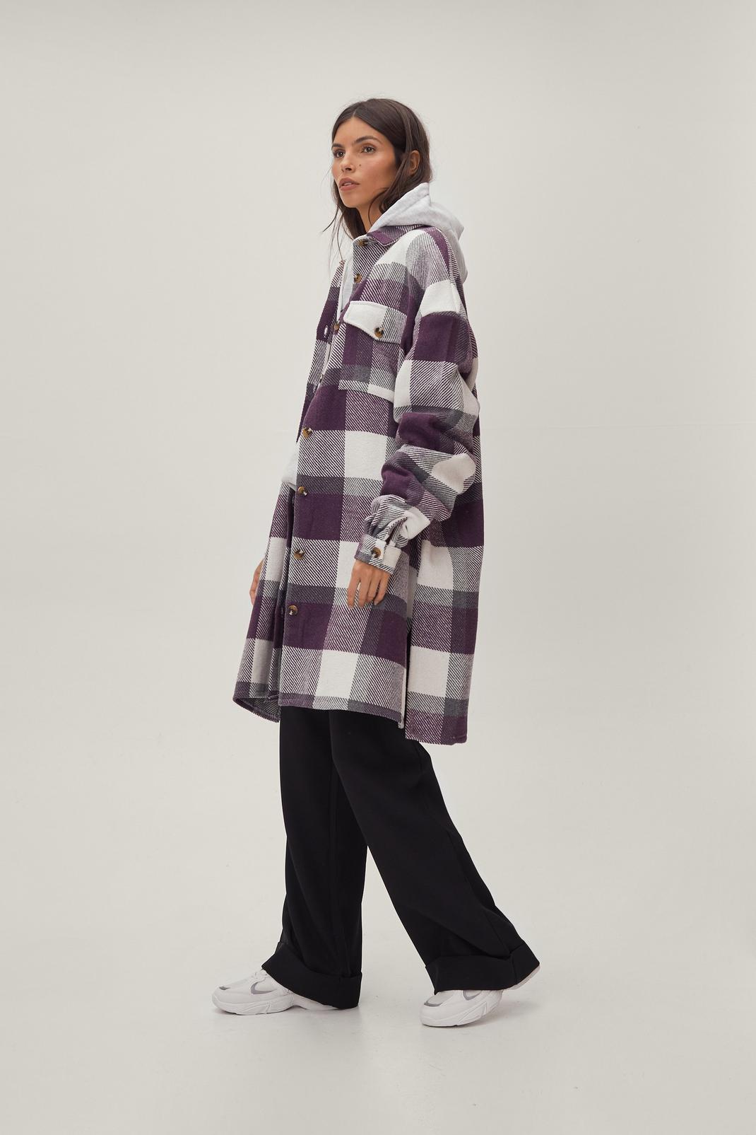 156 Oversized Button Down Check Print Shirt Jacket image number 2