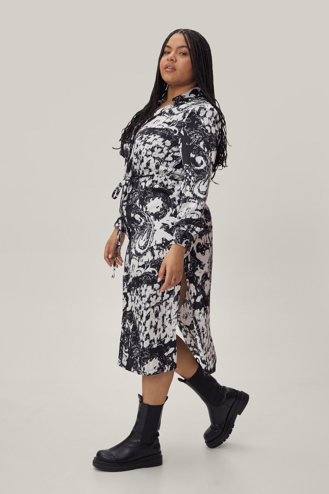 105 Plus Size Abstract Print Midi Shirt Dress image number 2