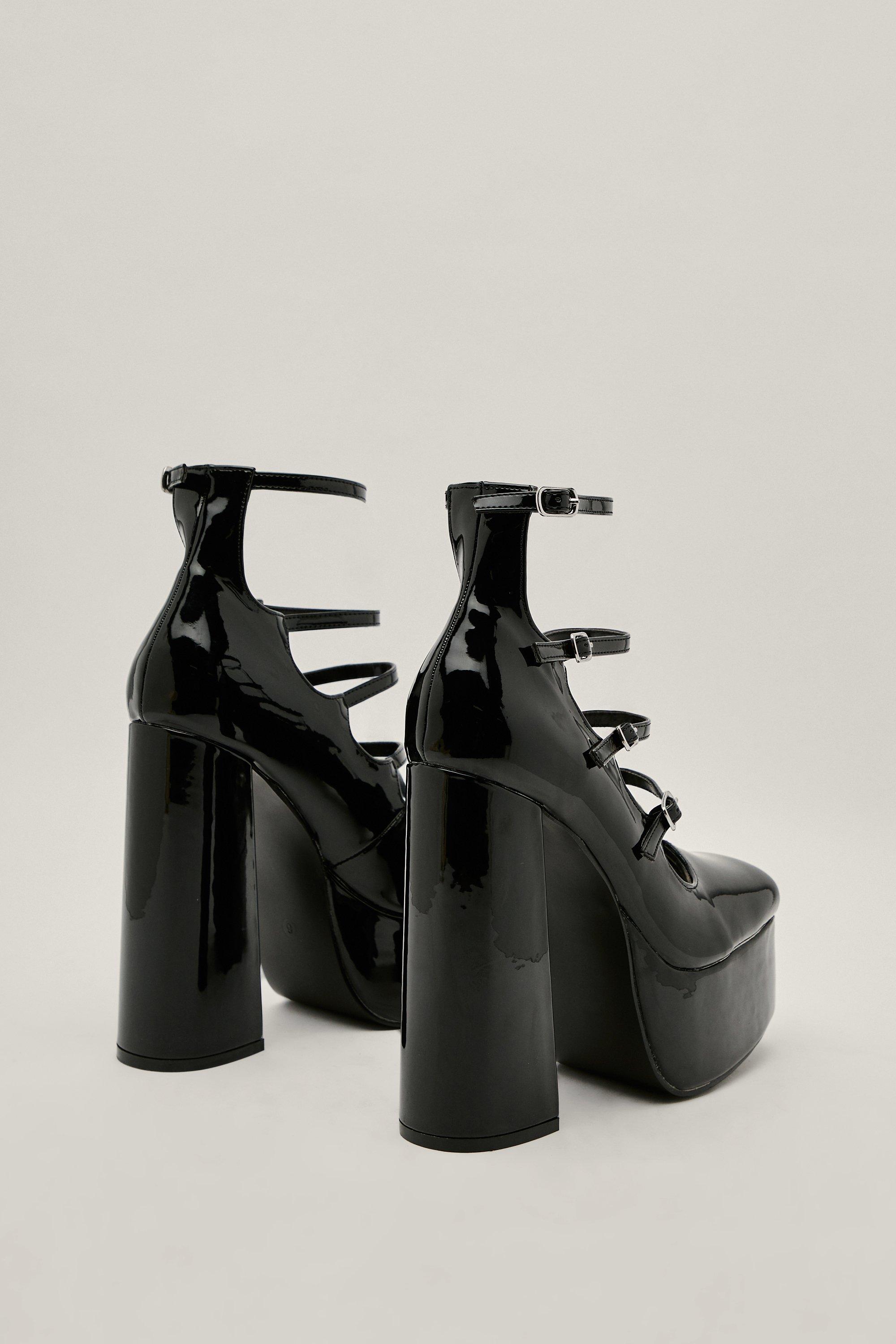 black strappy platform heels