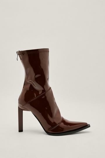 Patent Pointed Sock Boots chocolate