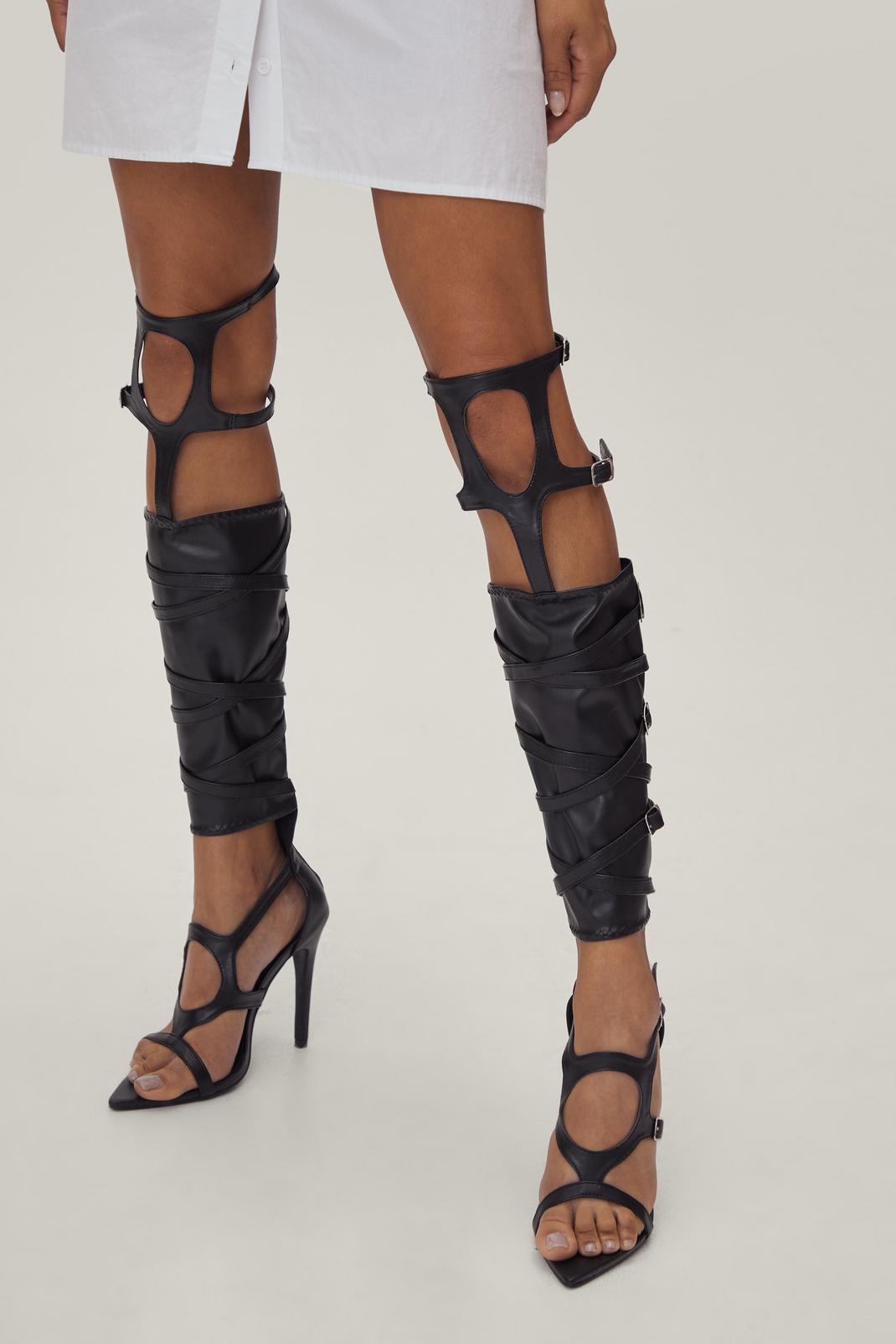 105 Knee High Buckle Strappy Pointed Heels image number 1