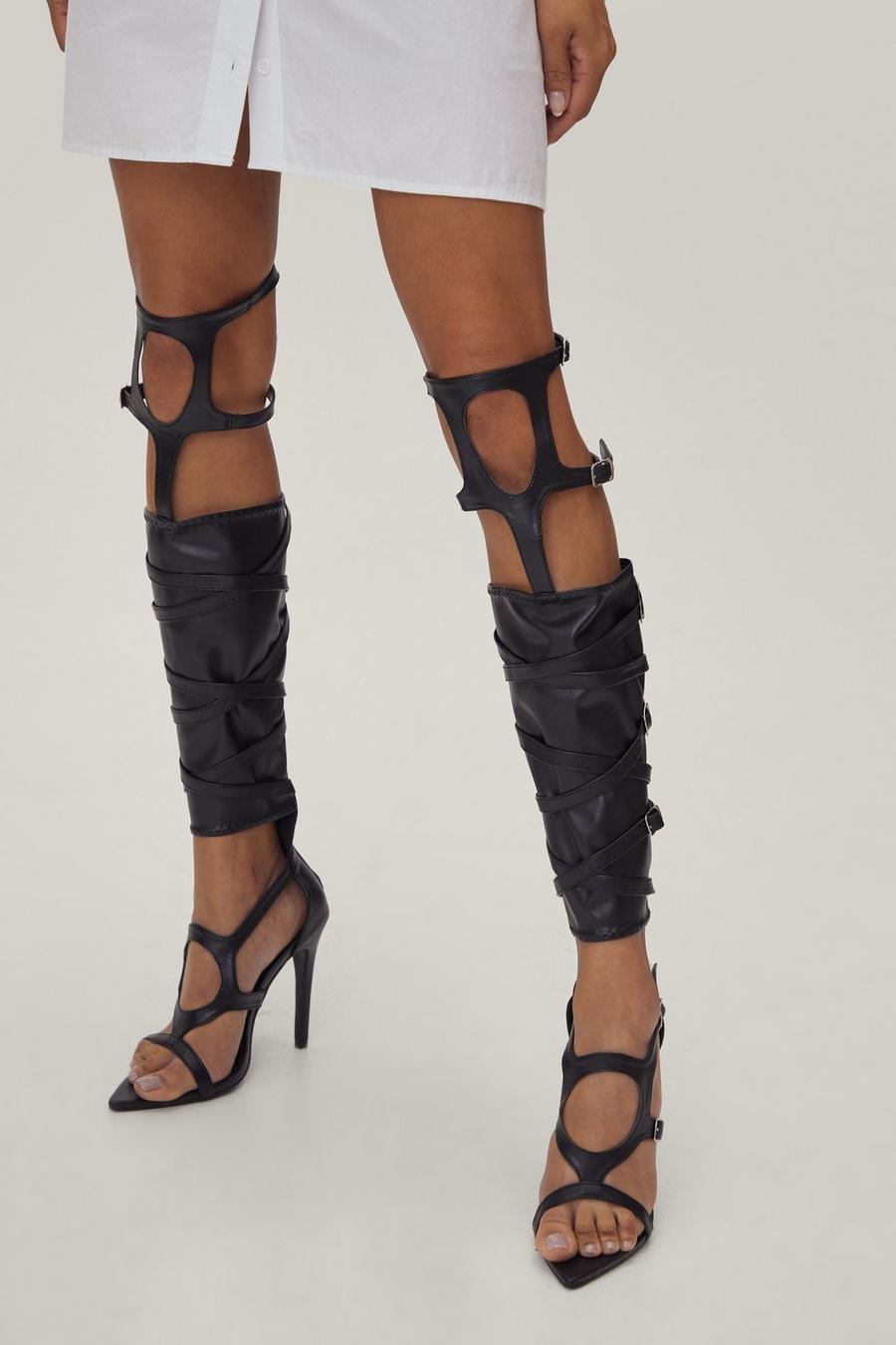 Knee High Buckle Strappy Pointed Heels