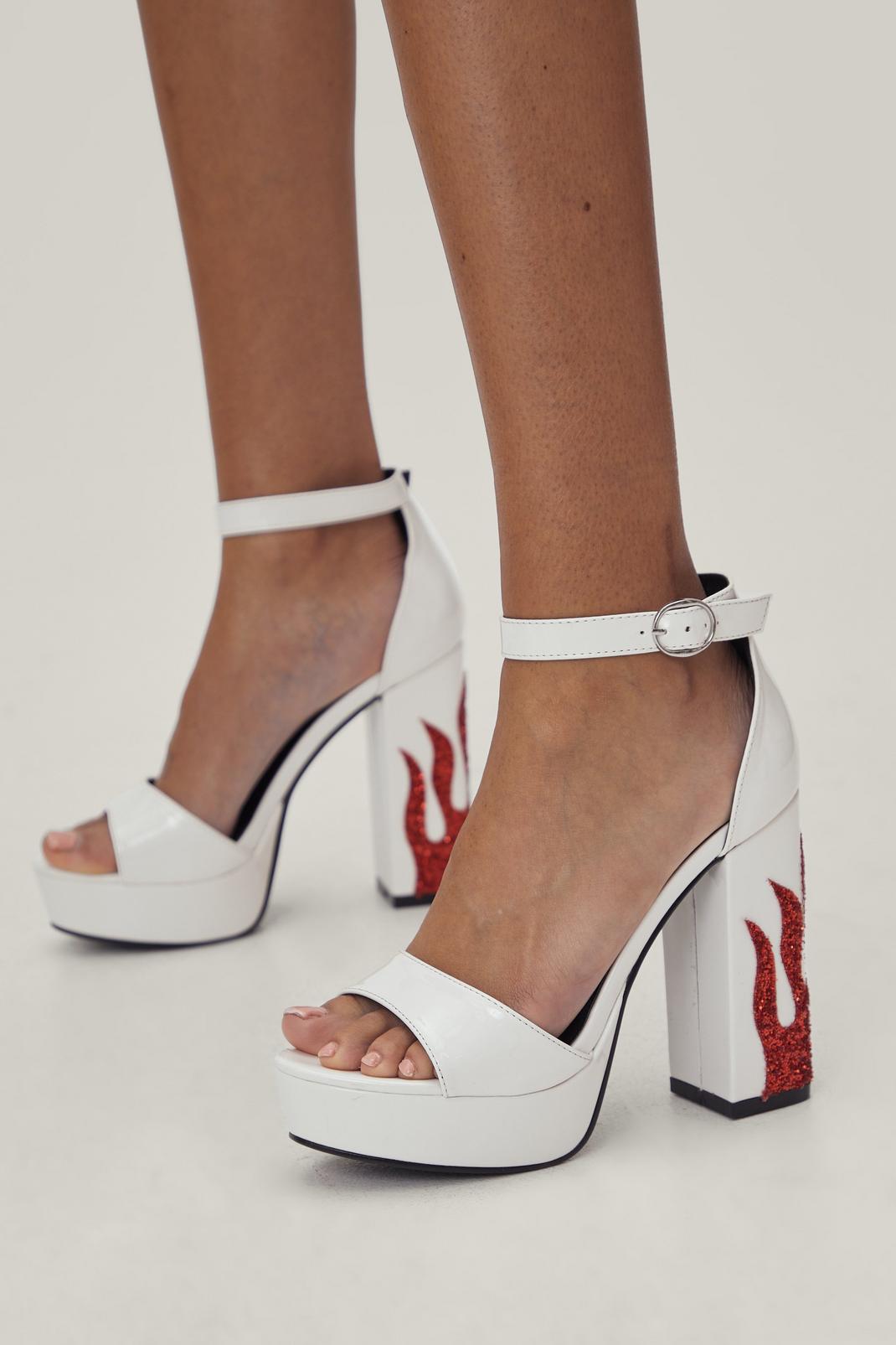 White Patent Faux Leather Flame Platform Heels image number 1