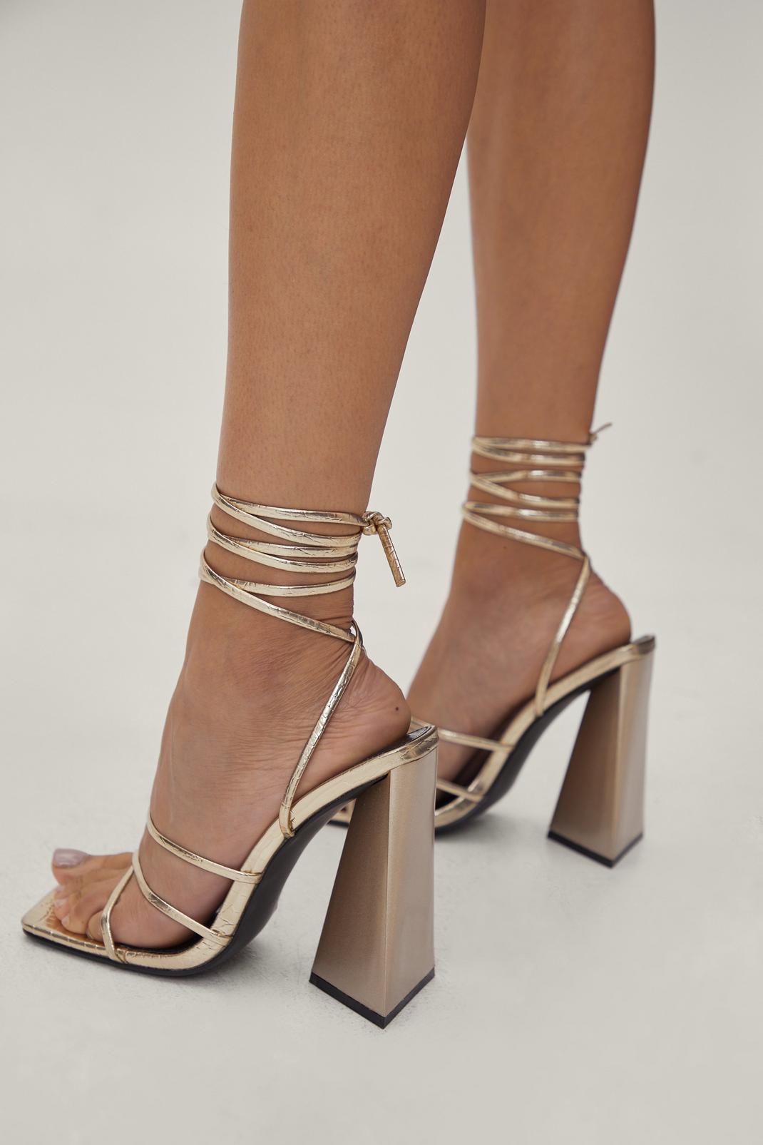 128 Pu Croc Strappy Flare Heels image number 2