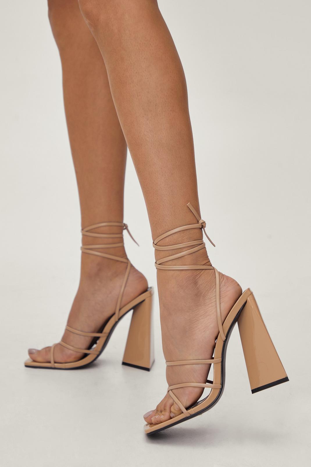 295 Strappy Faux Leather Flare Block Heels image number 2