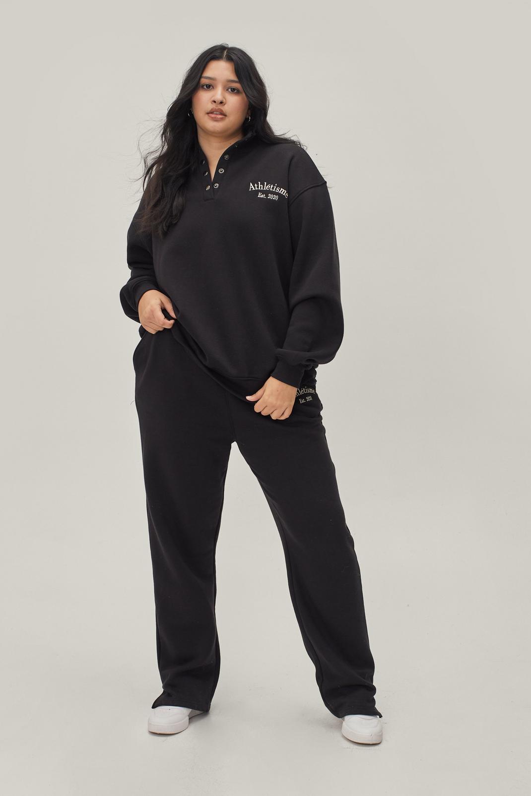 Black Plus Size Athleisure Graphic Wide Leg Joggers image number 1