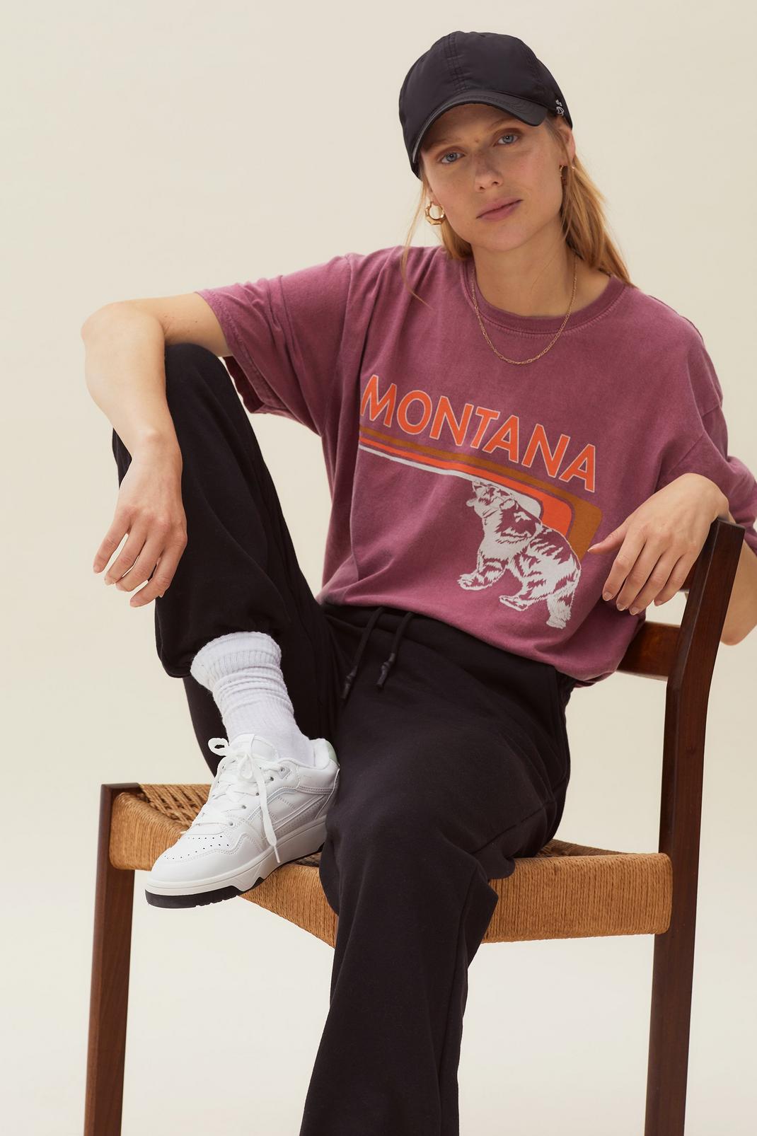 T-shirt délavé et ample en coton à impressions Montana, Berry image number 1