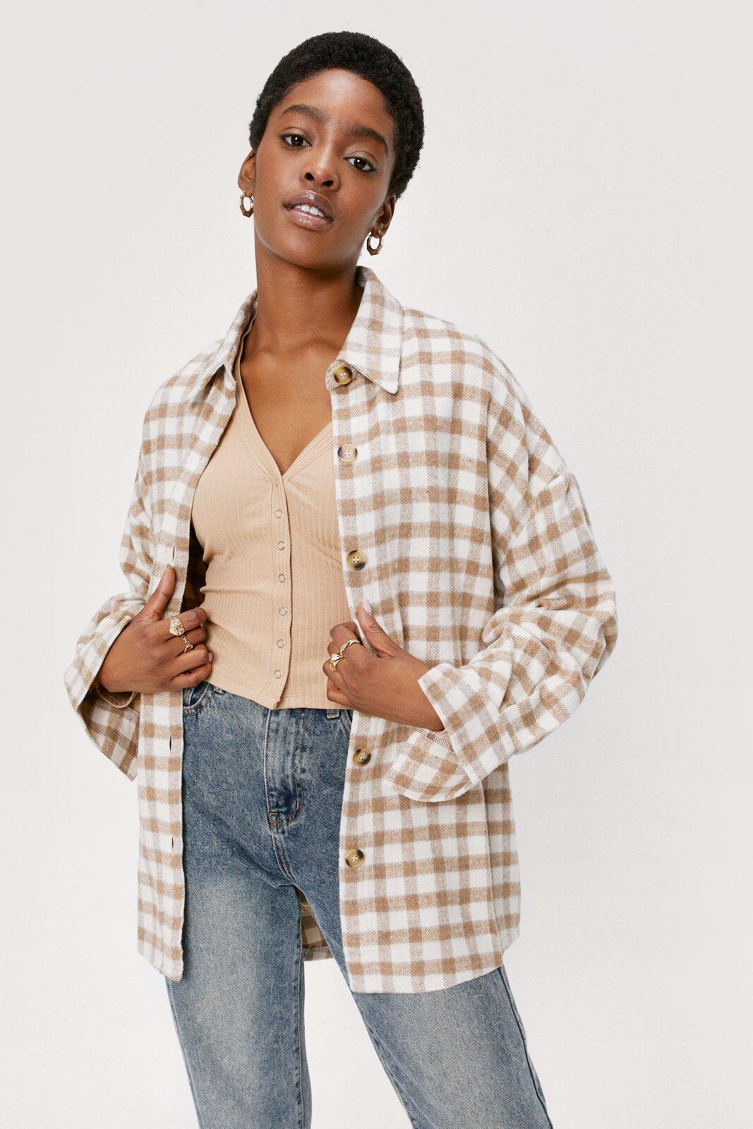 Oversized Wool Look Check Shacket Nasty Gal