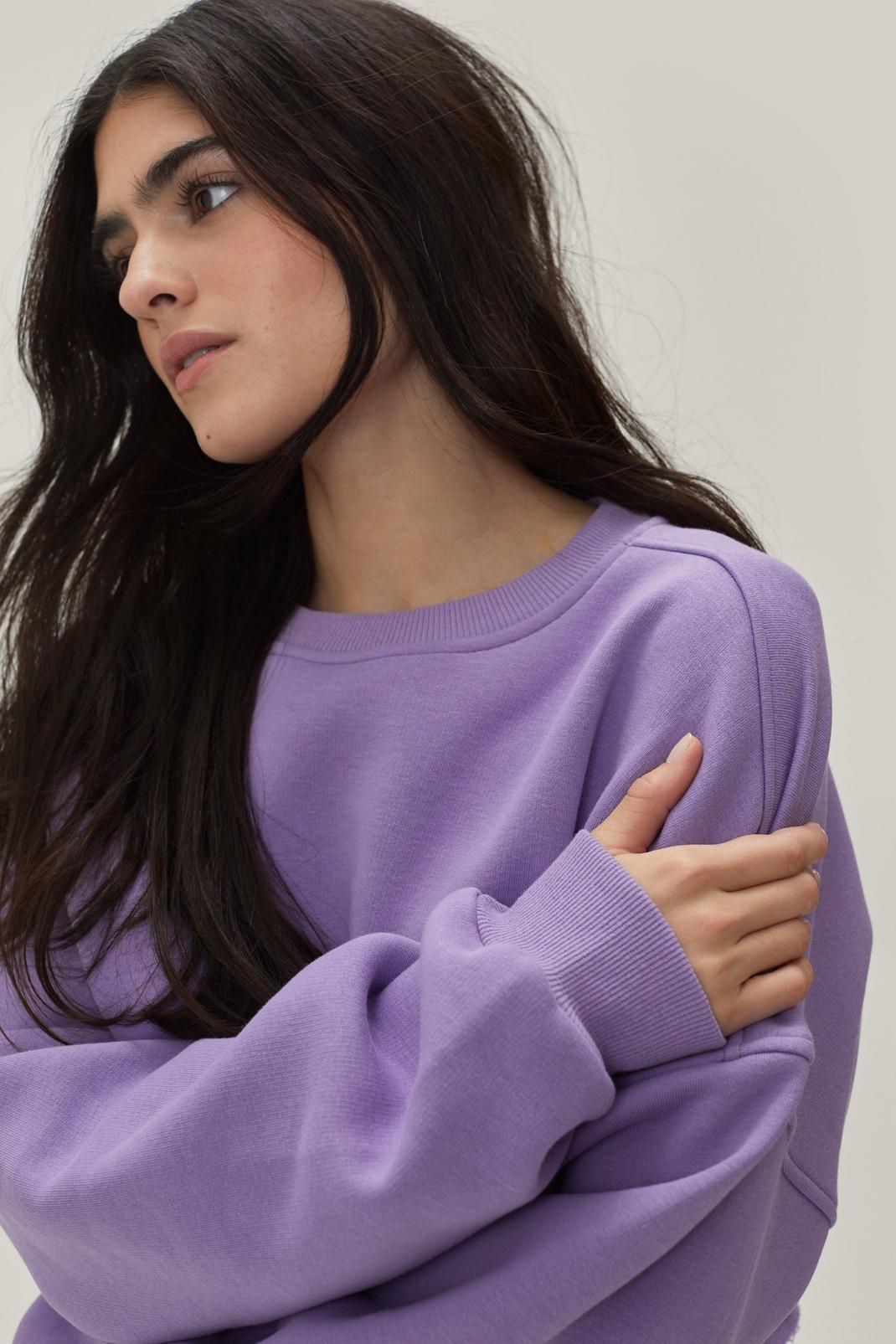 Lavender Raw Edge Wide Sleeve Oversized Cropped Sweat image number 1